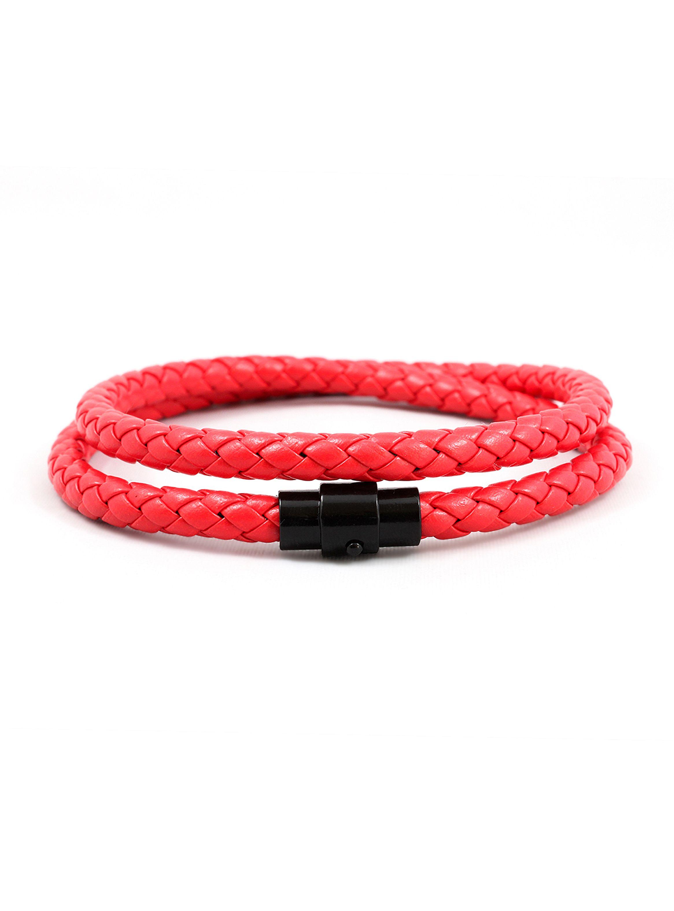 Pulsera de Cuero Rojo Brazalete Largo Hombre-2