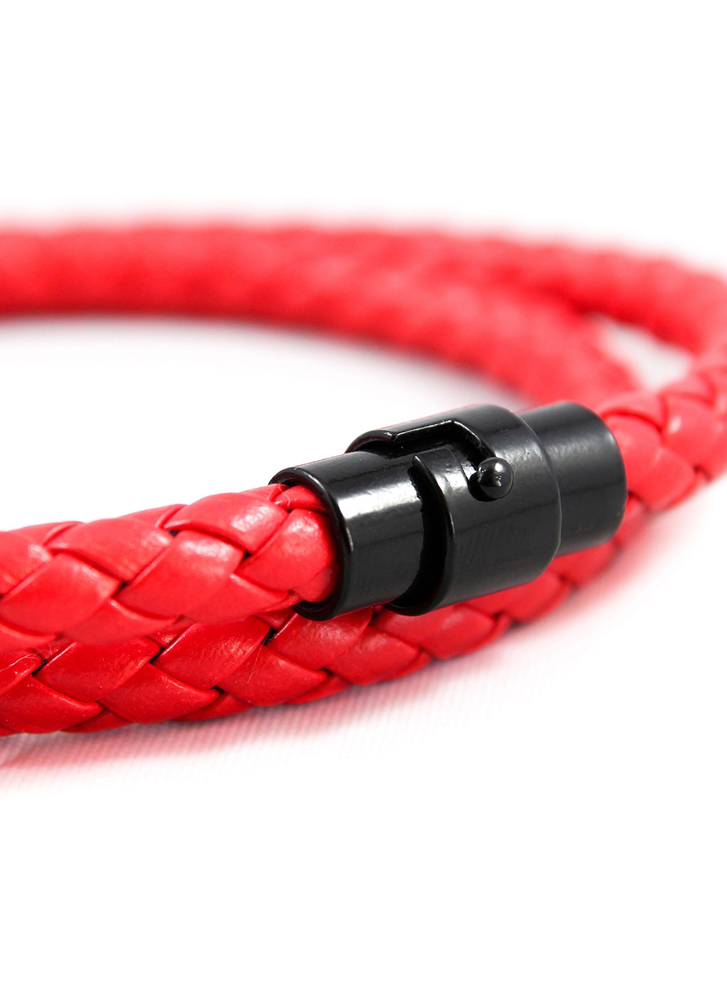 Pulsera de Cuero Rojo Brazalete Largo Hombre-3