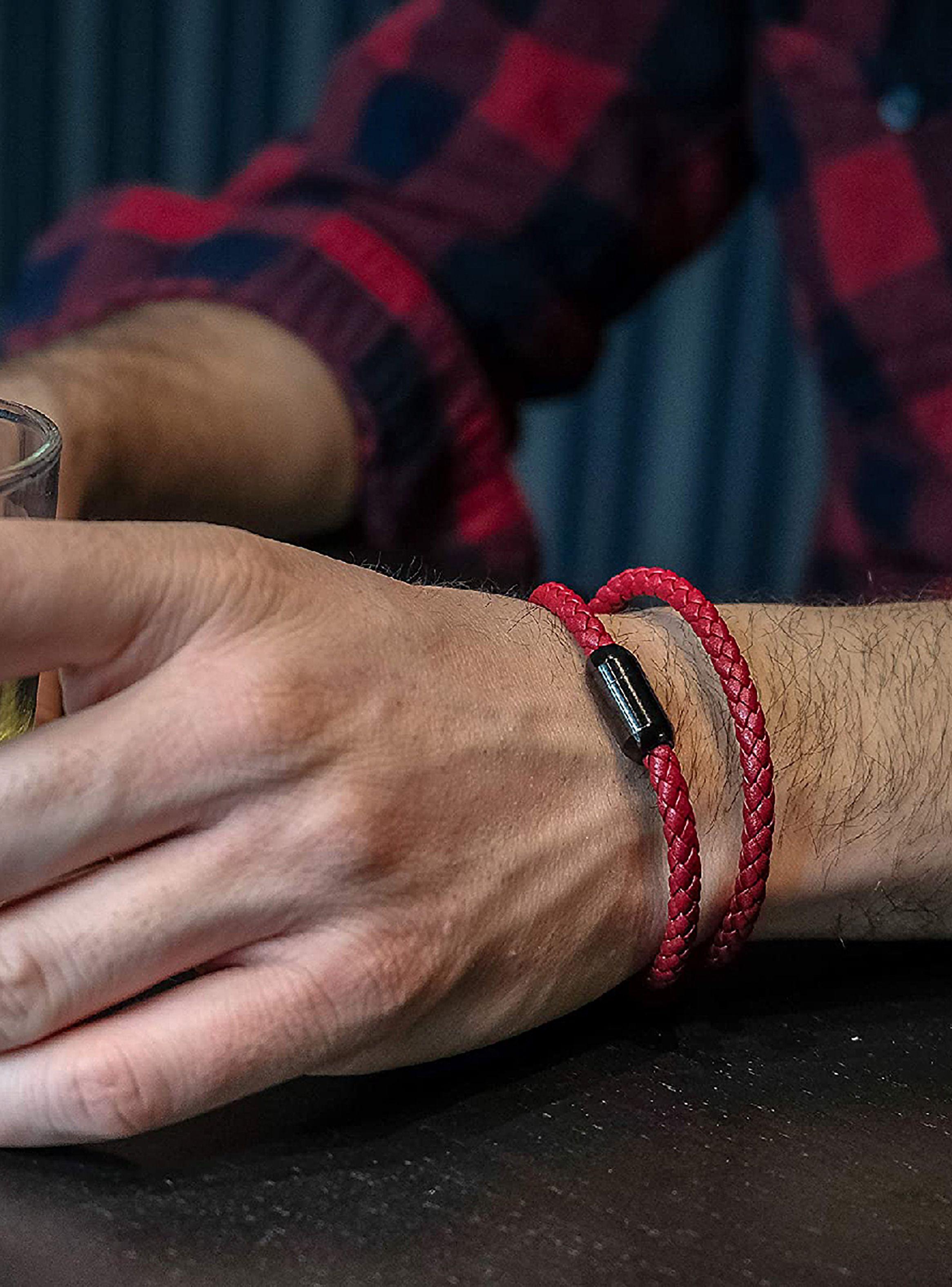 Pulsera de Cuero Rojo Brazalete Largo Hombre-5