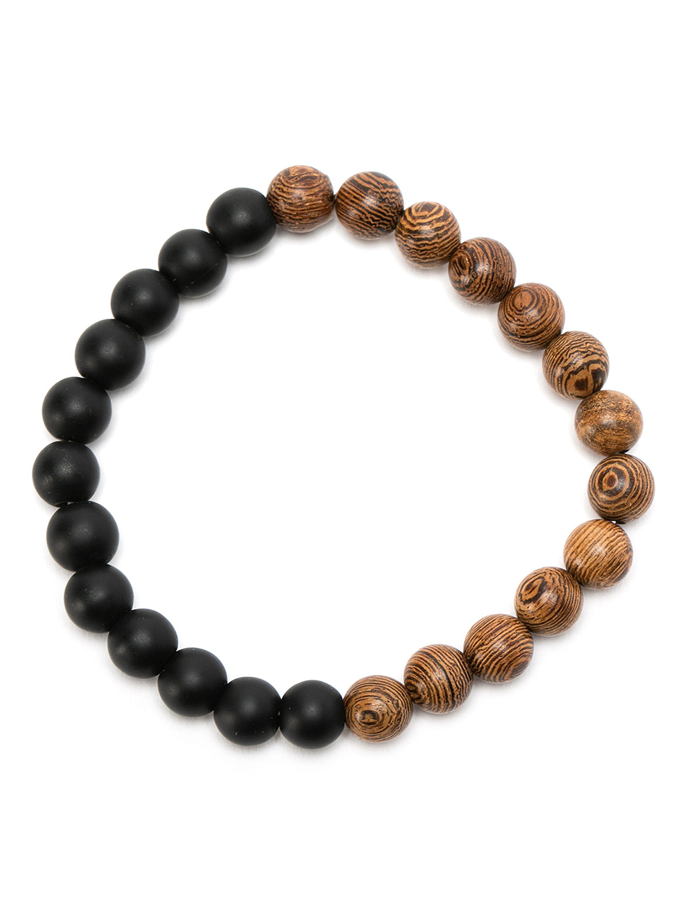 Pulsera Elástica con Piedras Naturales Ónix y Madera-1