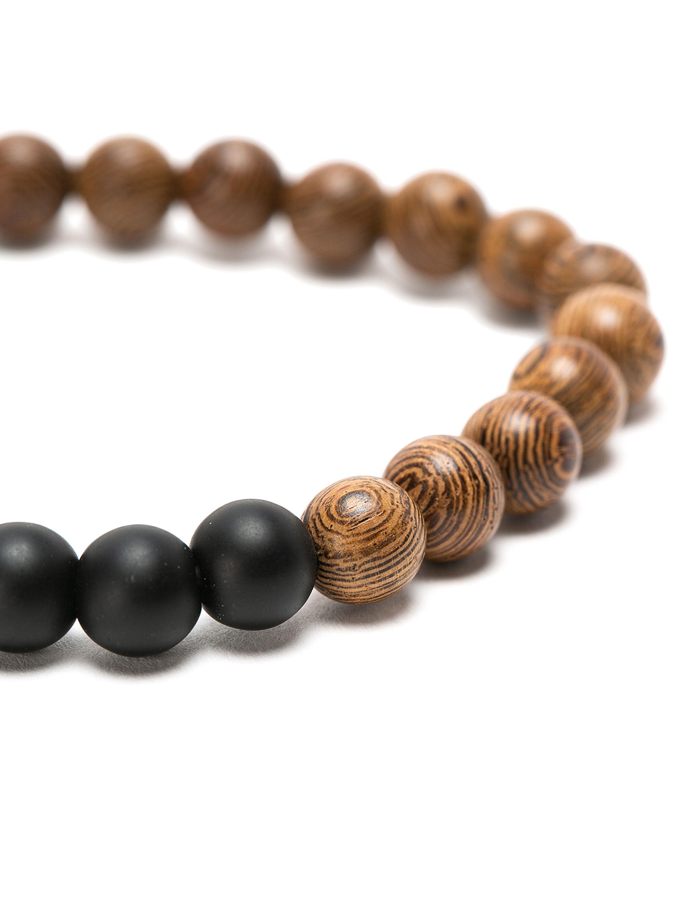Pulsera Elástica con Piedras Naturales Ónix y Madera-2