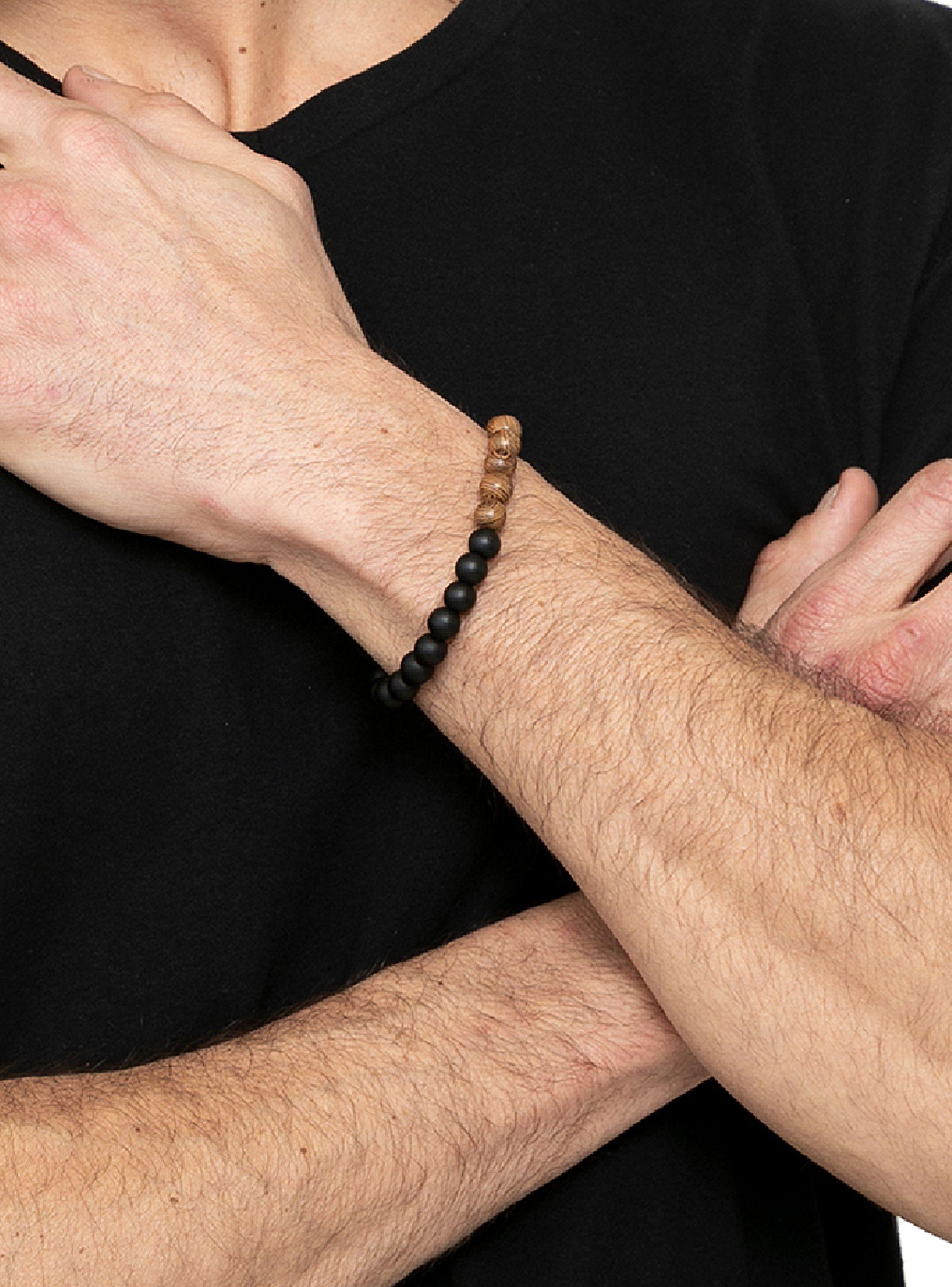 Pulsera Elástica con Piedras Naturales Ónix y Madera-4