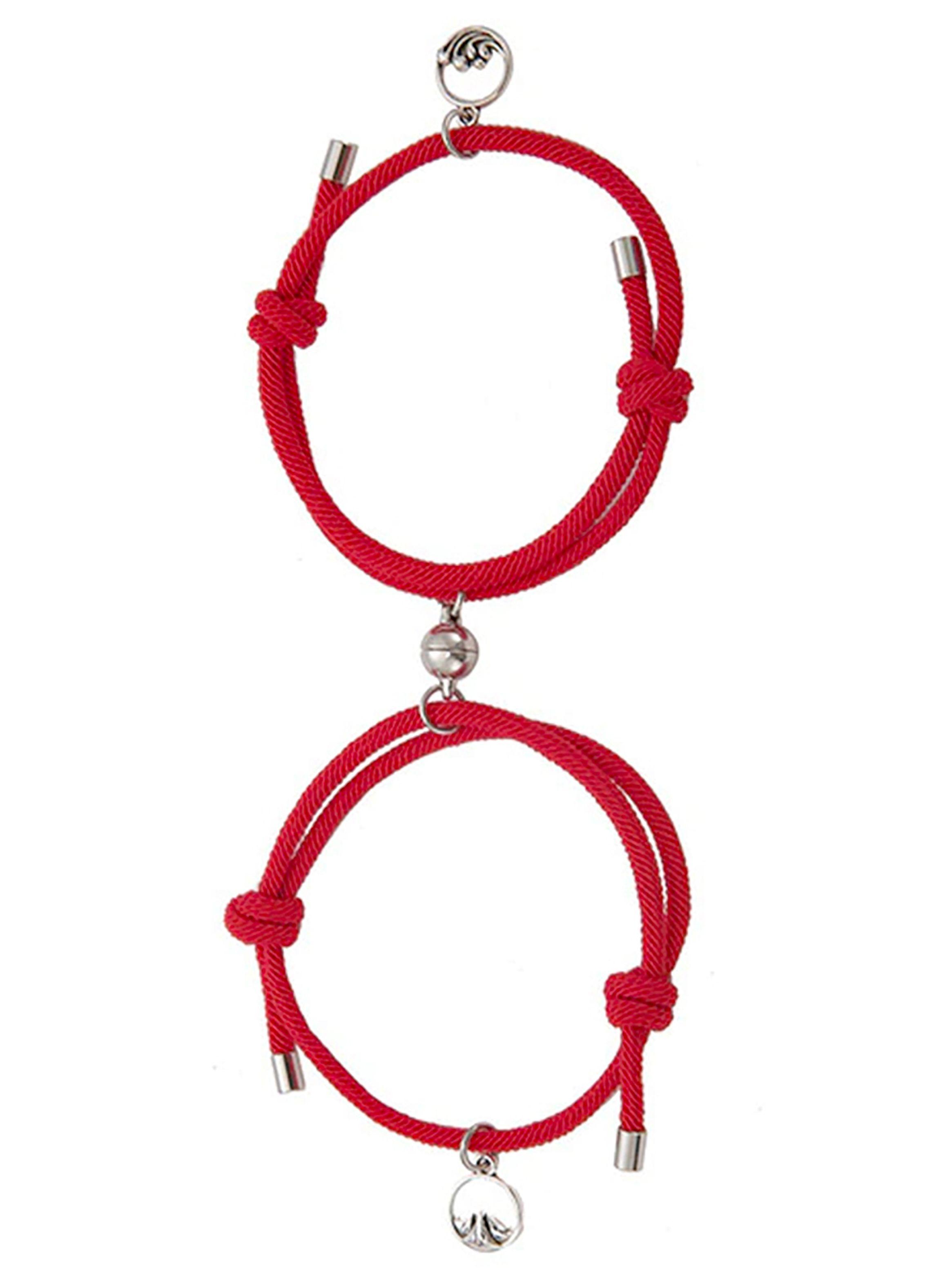 Set Pulseras de Pareja Roja Protección con Charms e Imán-3