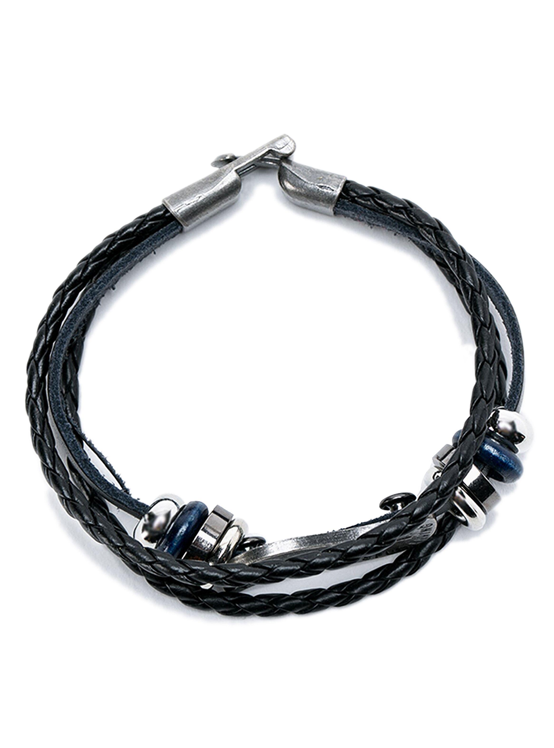 Pulsera Placa Diesel con Cuero Trenzado Azul-1