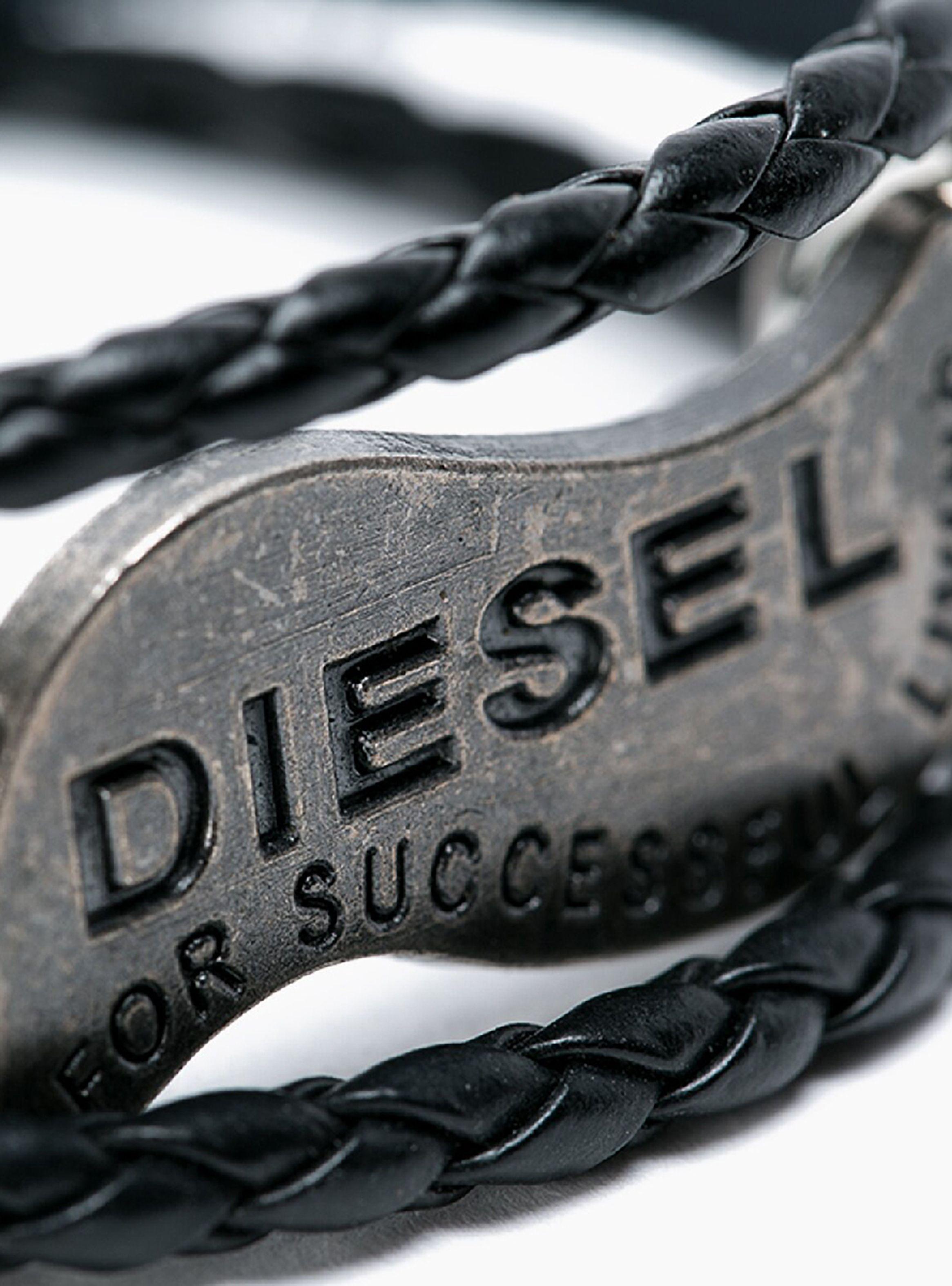 Pulsera Placa Diesel con Cuero Trenzado Azul-2