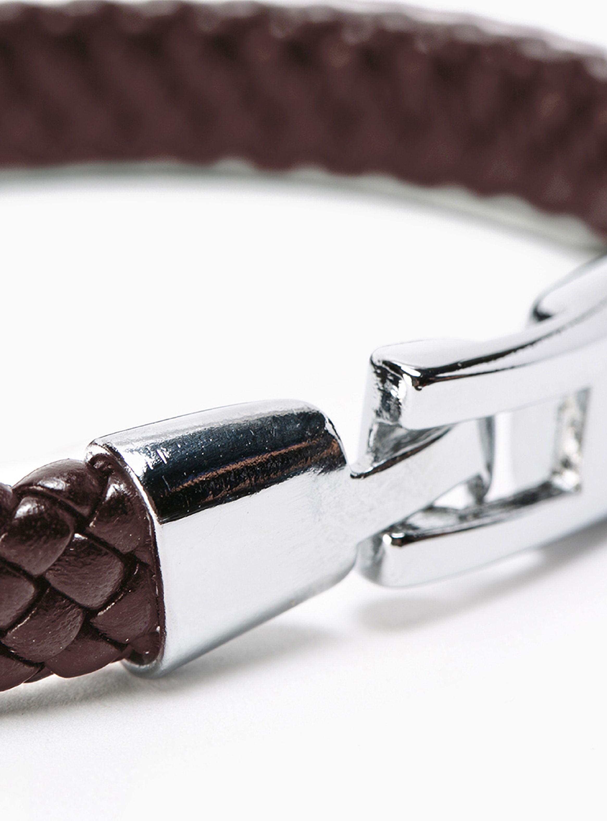 Pulsera Hombre Cuero Tejido Piel de Serpiente Café-2