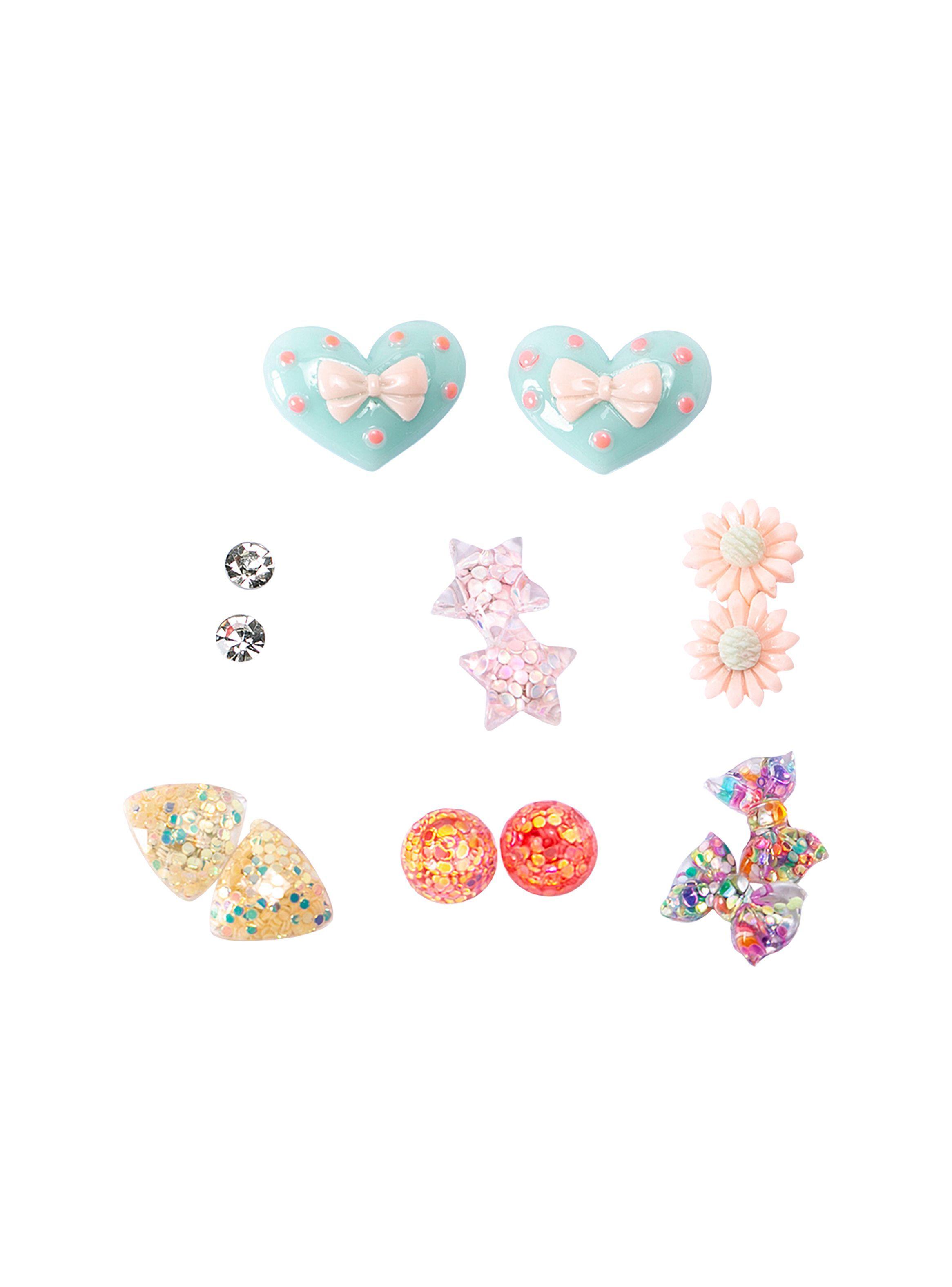 Set de Aretes Niñas Fantasia Corazones Lazos-0