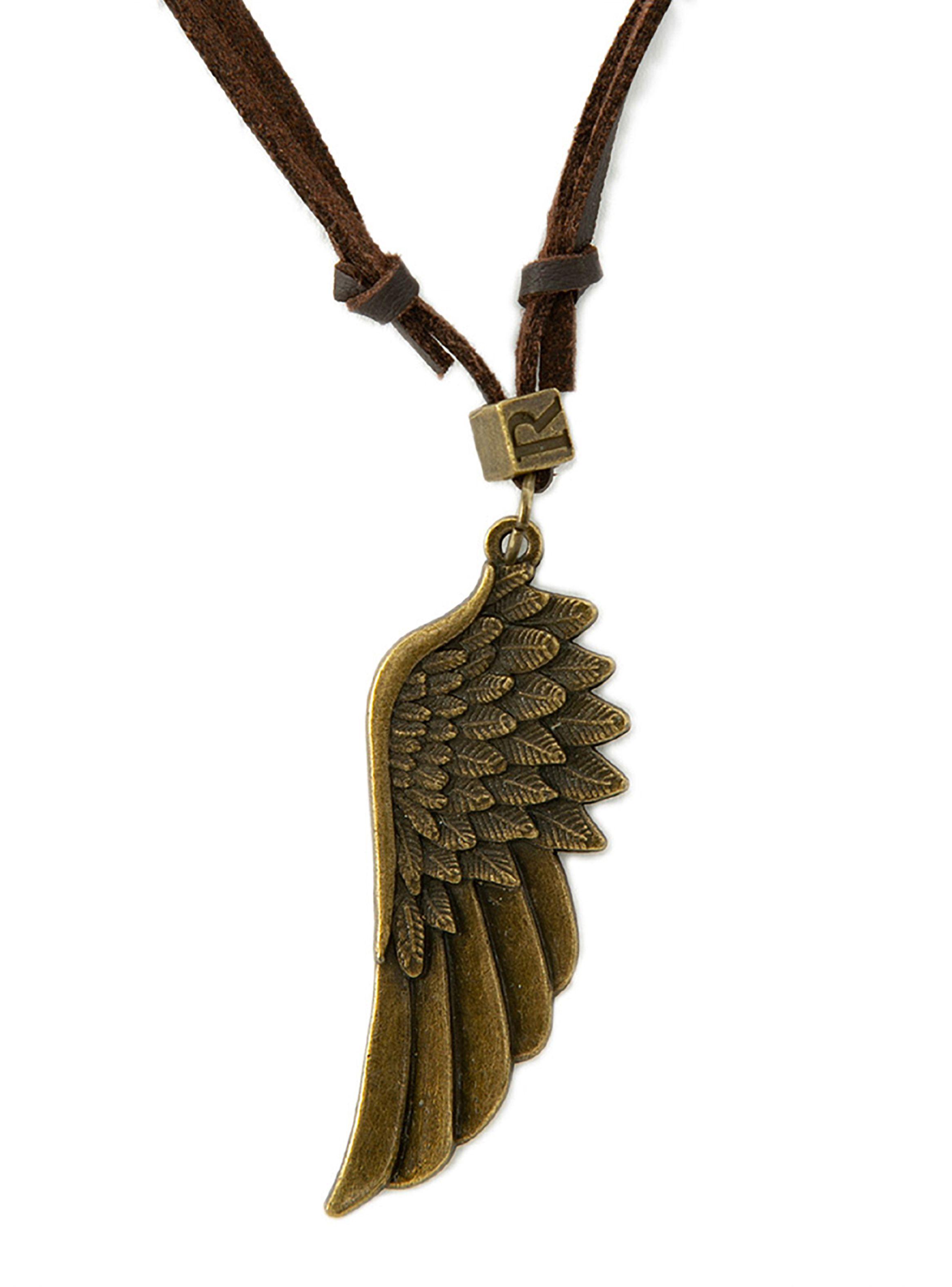 Collar Colgante de Cuero Ala de Ángel Bronce-1