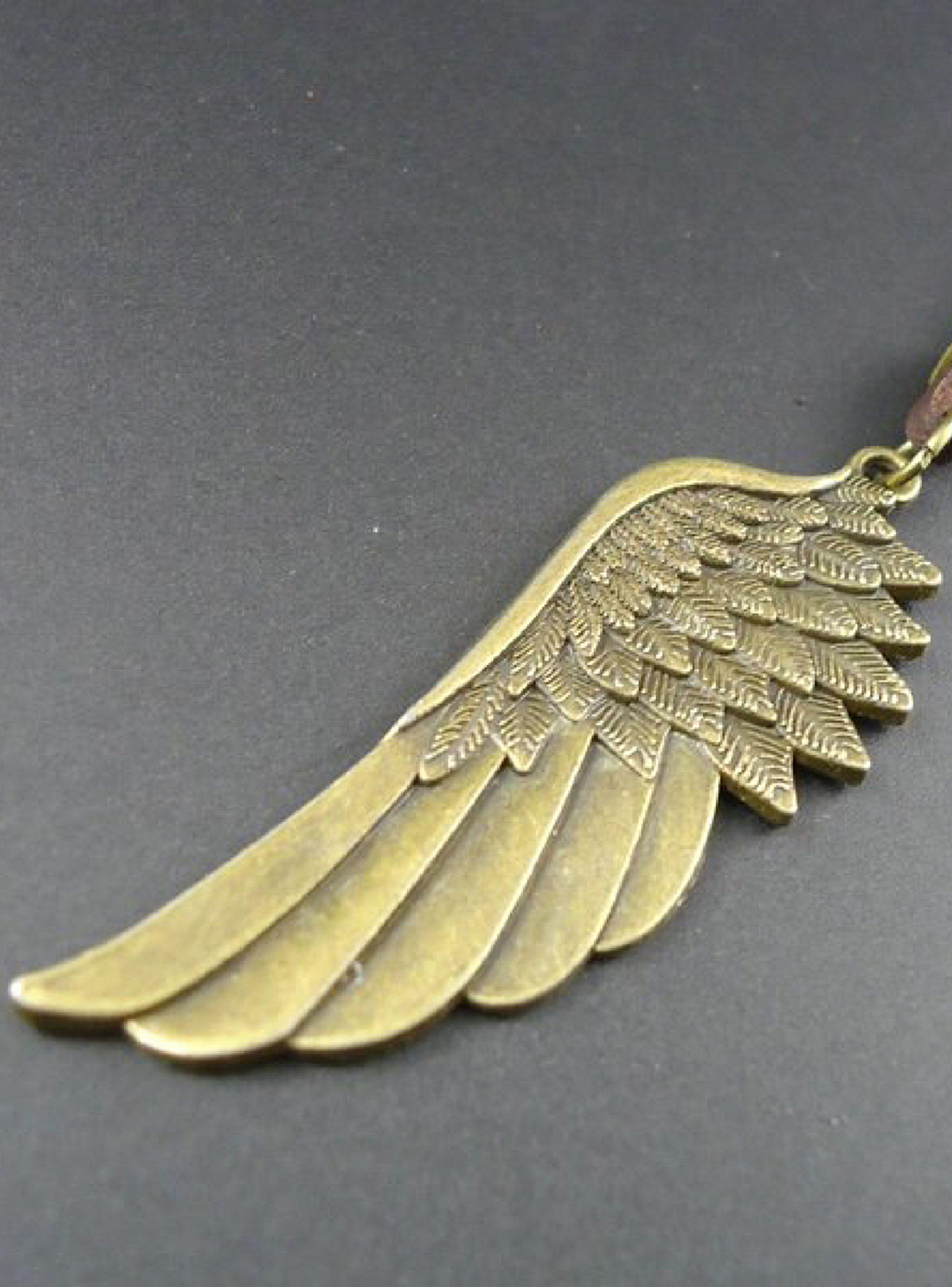 Collar Colgante de Cuero Ala de Ángel Bronce-2