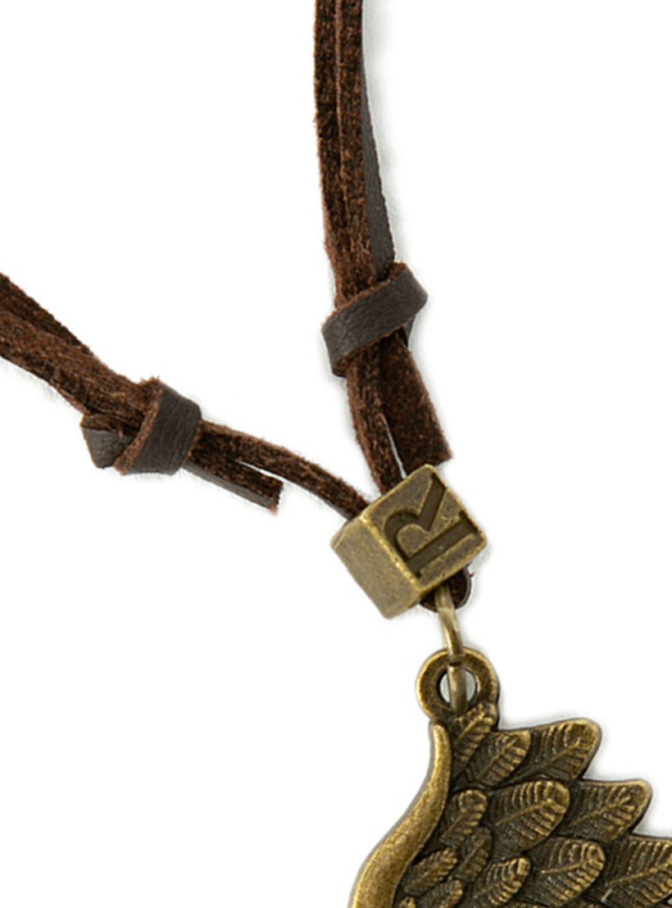 Collar Colgante de Cuero Ala de Ángel Bronce-4