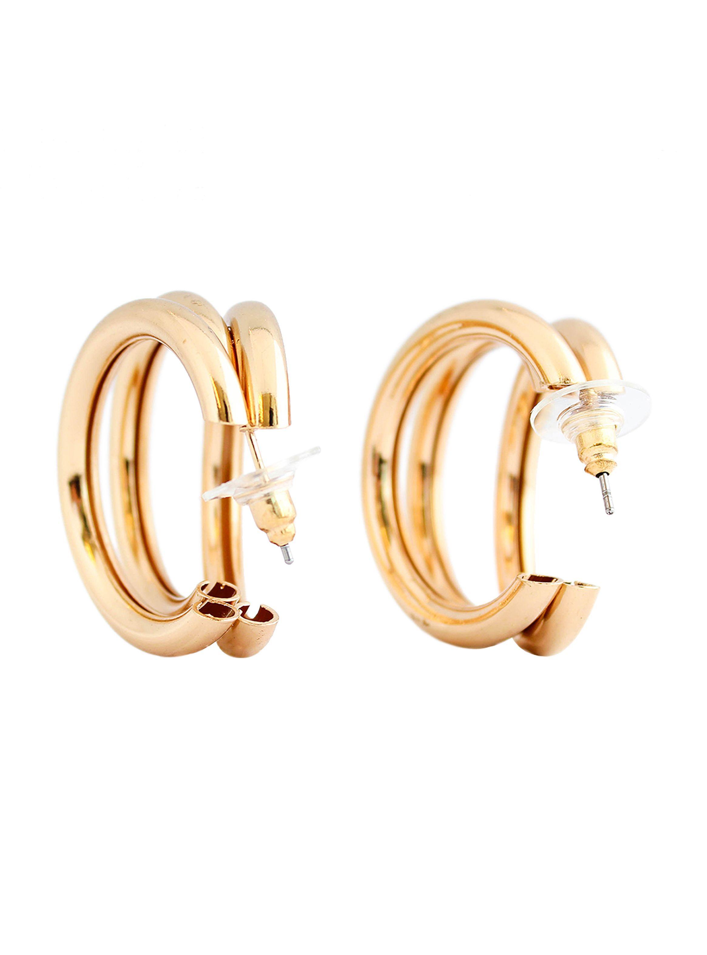 Aretes Mujer Triple Argolla Acero Dorado-1