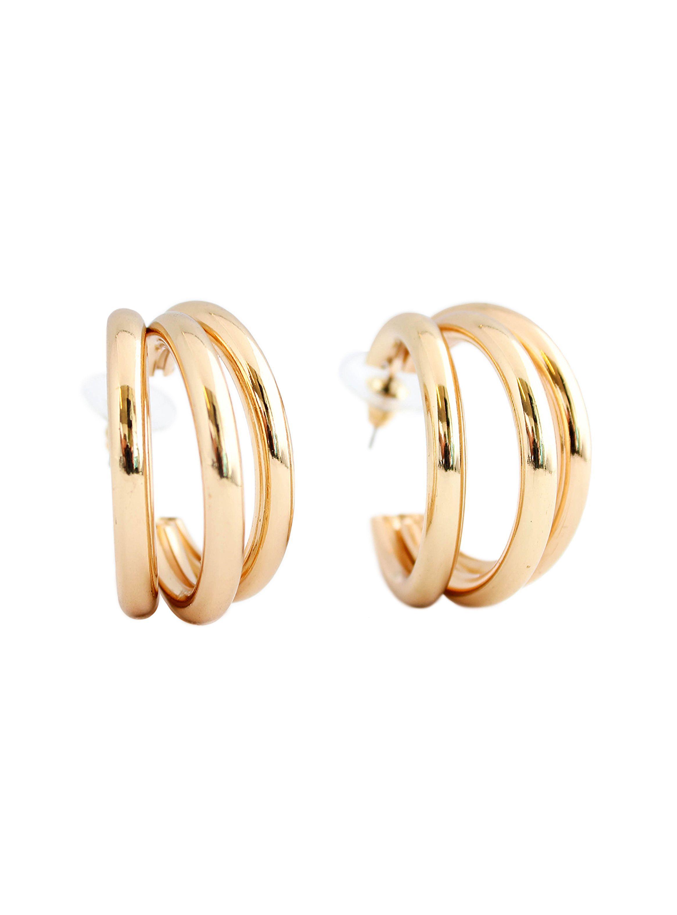 Aretes Mujer Triple Argolla Acero Dorado-0