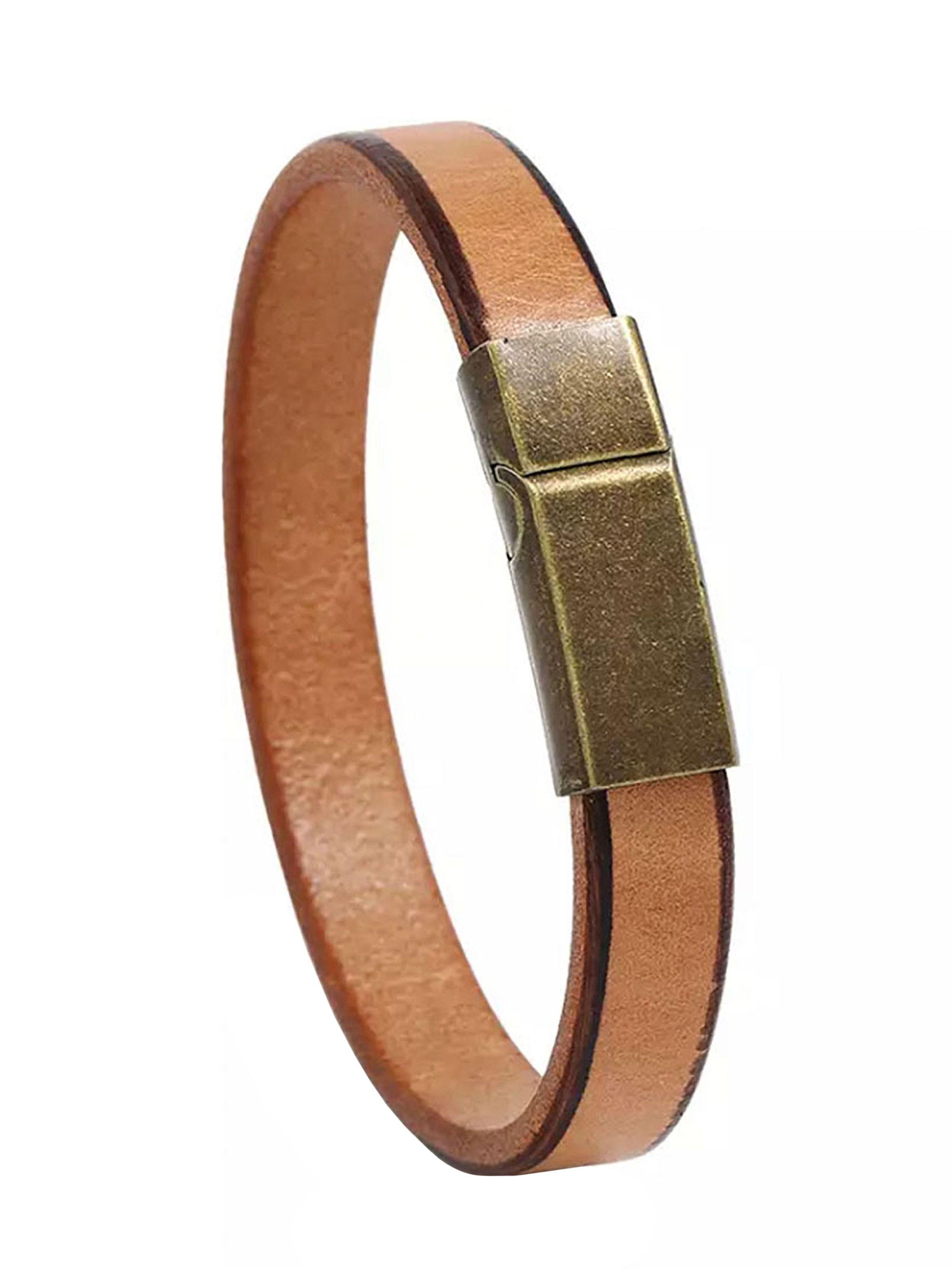 Pulsera Cuero Liso Color Beige Broche Metálico-0