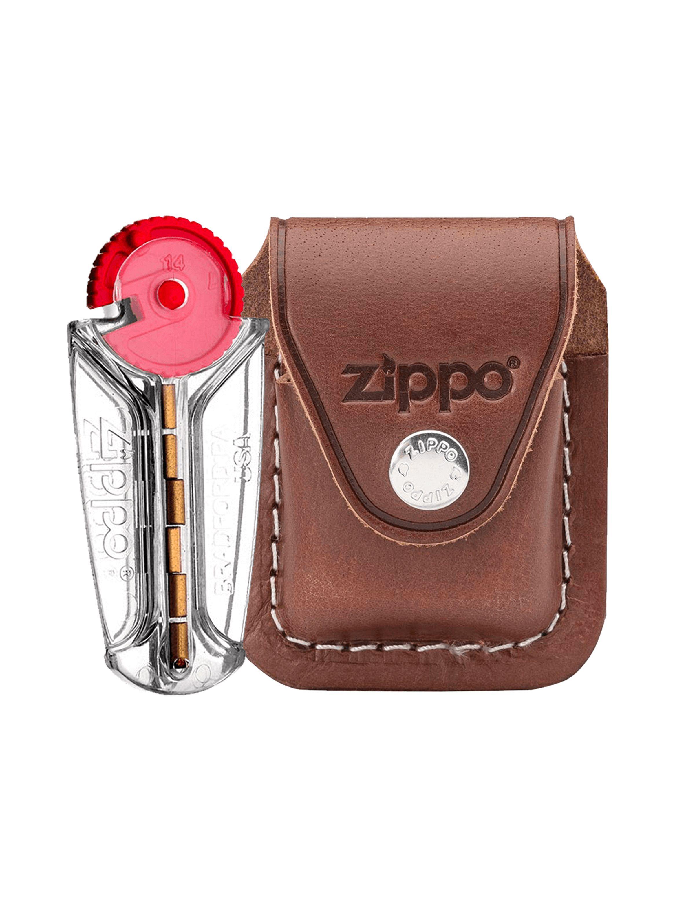 Pack Estuche Zippo Brown Lighter Pouch-Clip + 6 Piedras-0
