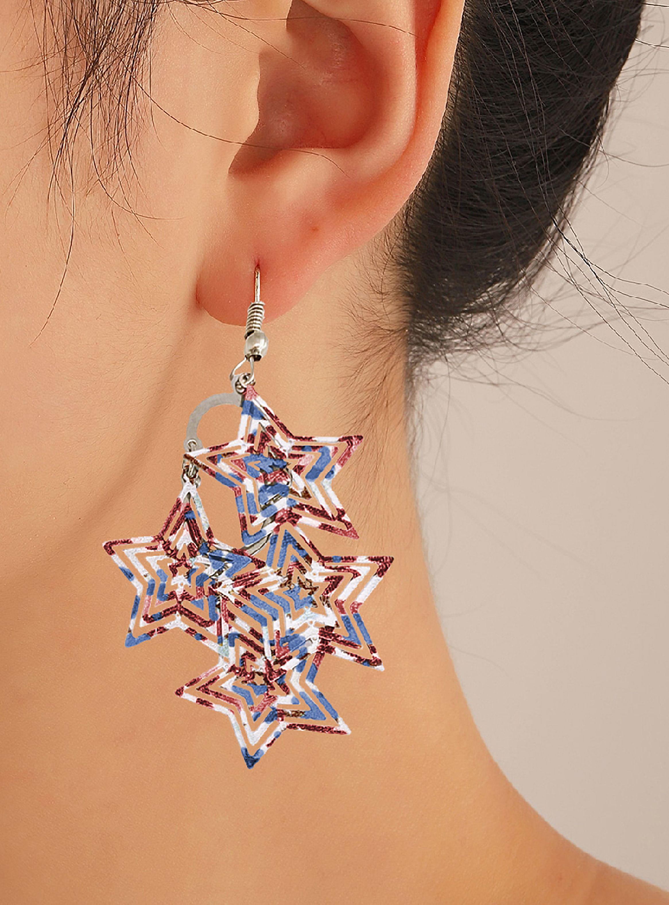 Aros Mujer Largos Fiesta Estrellas Colgantes Rojo Azul-2