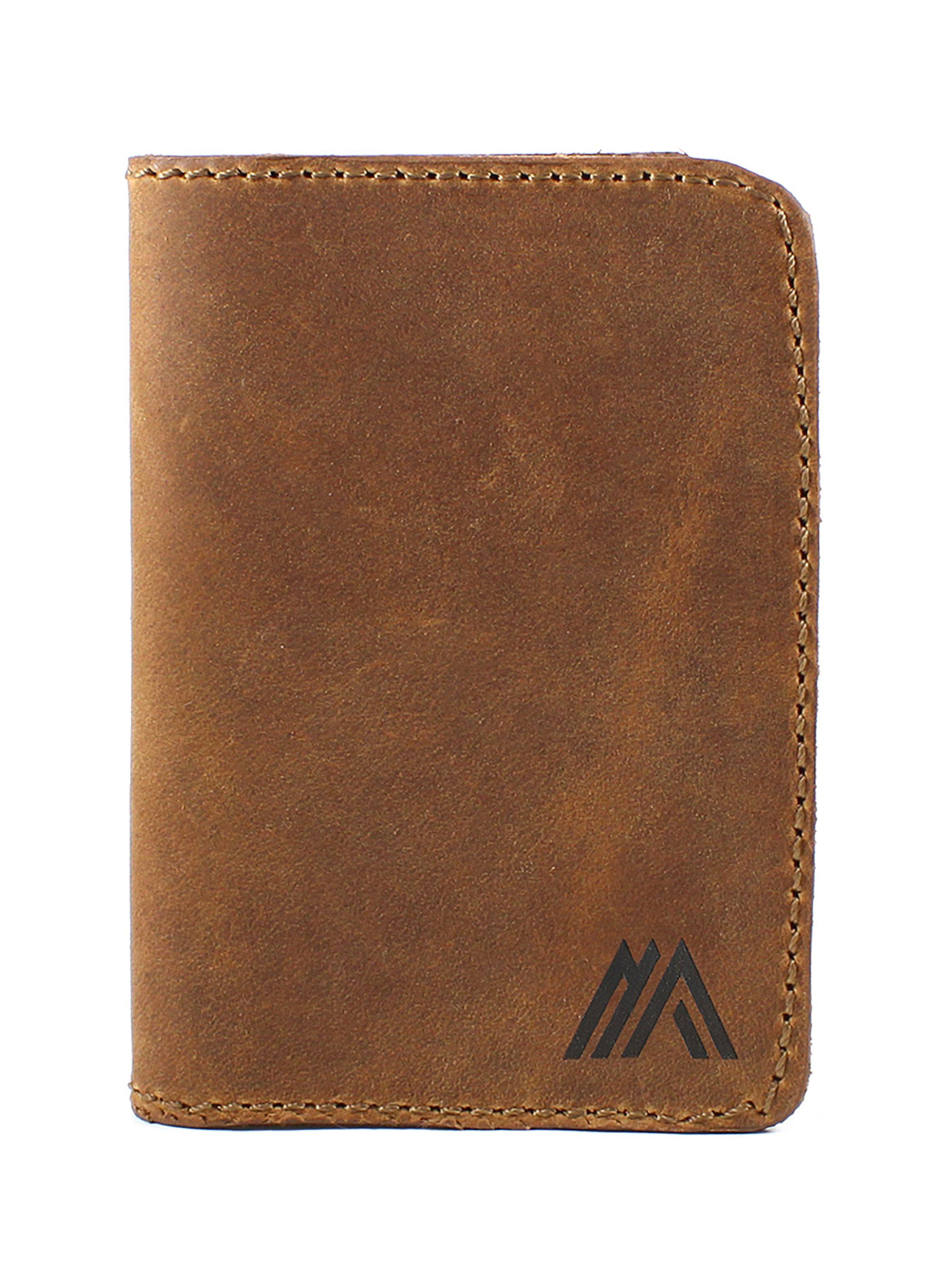 Tarjetero Unisex Porta Tarjetas de Cuero Simple Café-0