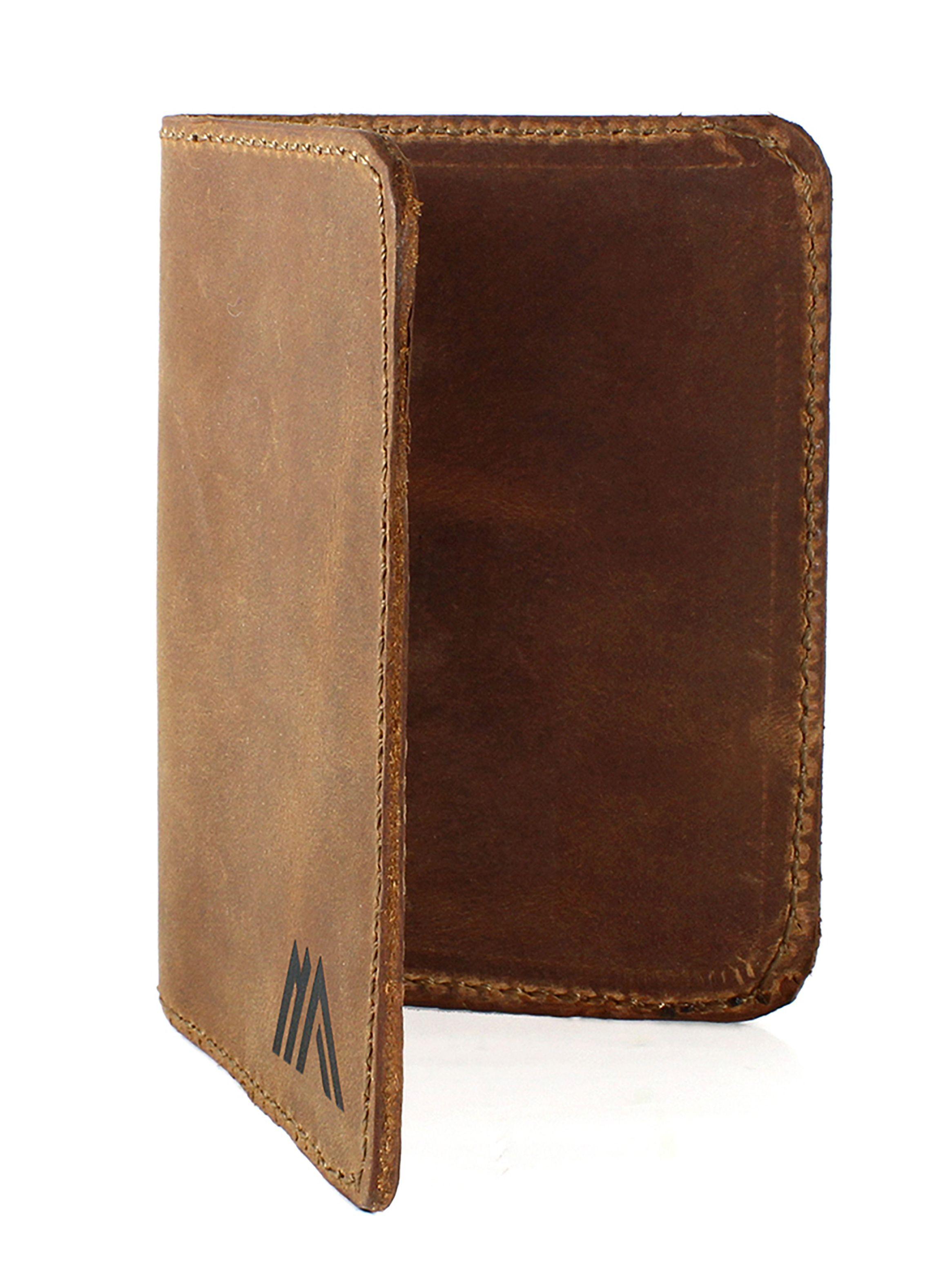 Tarjetero Unisex Porta Tarjetas de Cuero Simple Café-2