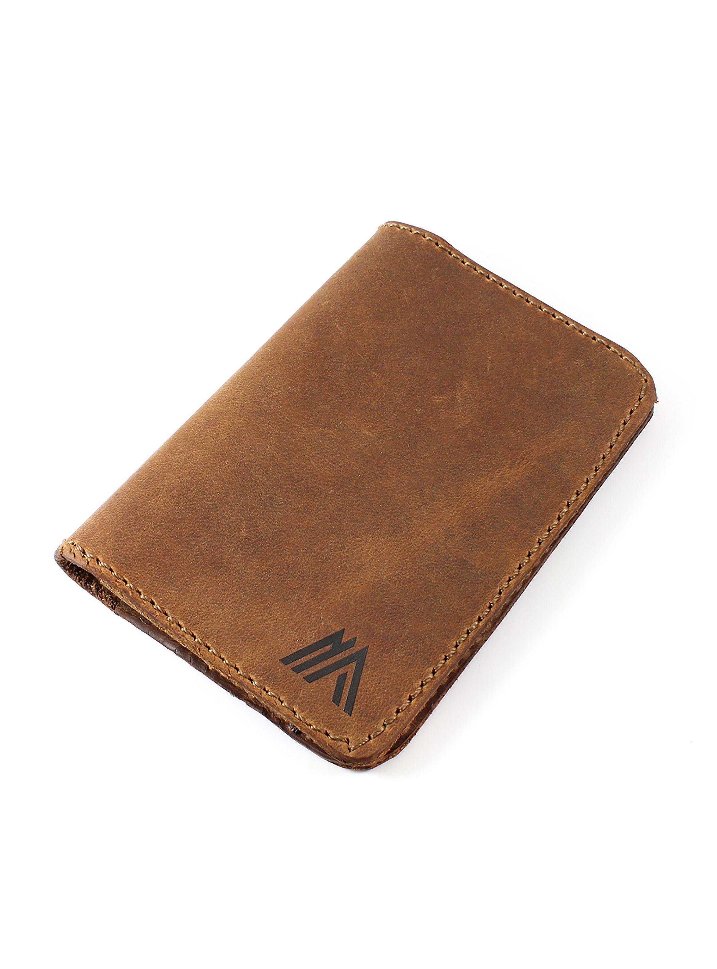 Tarjetero Unisex Porta Tarjetas de Cuero Simple Café-4