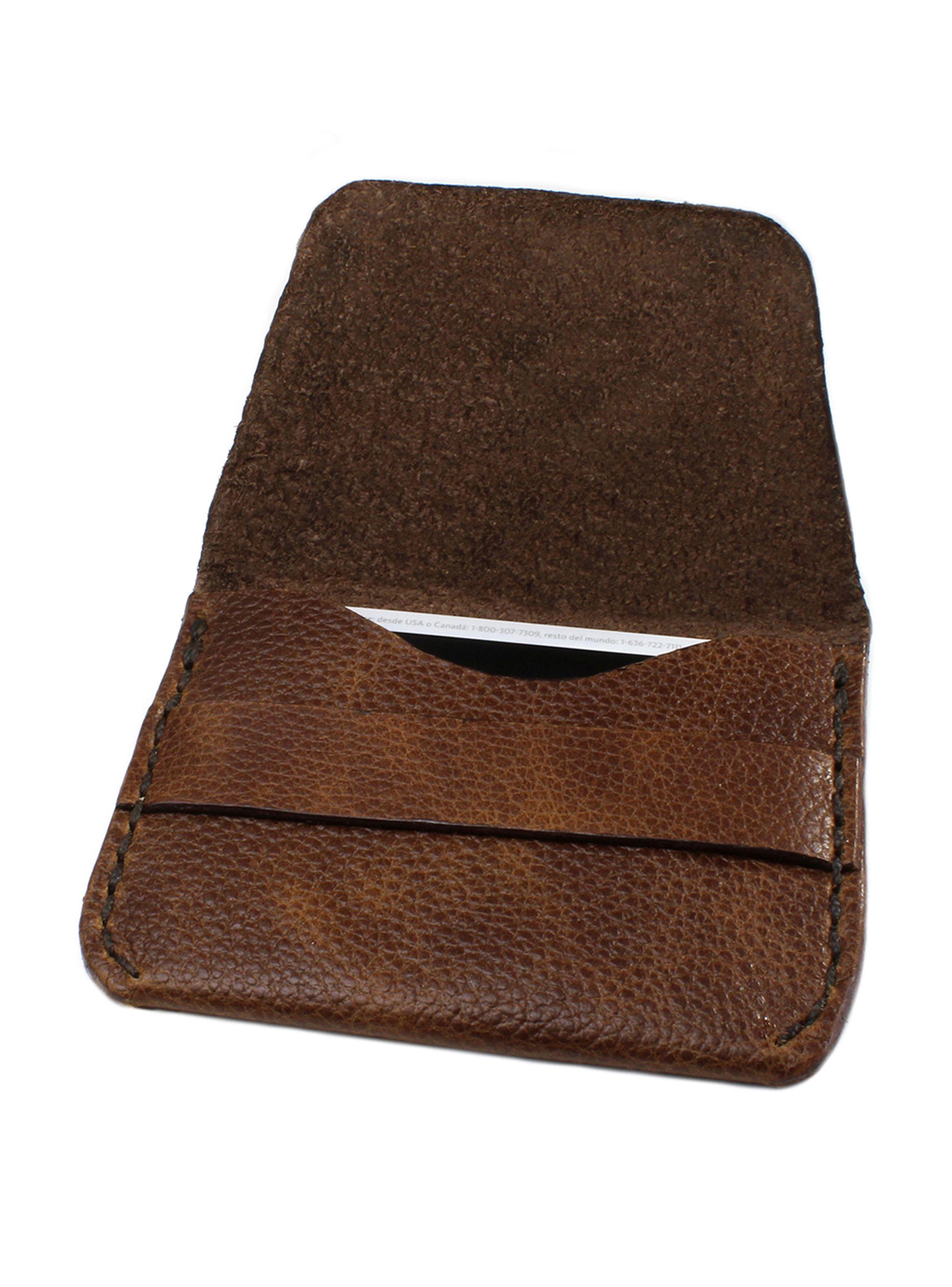 Tarjetero Monedero de Cuero Natural Texturado Marrón Unisex-3