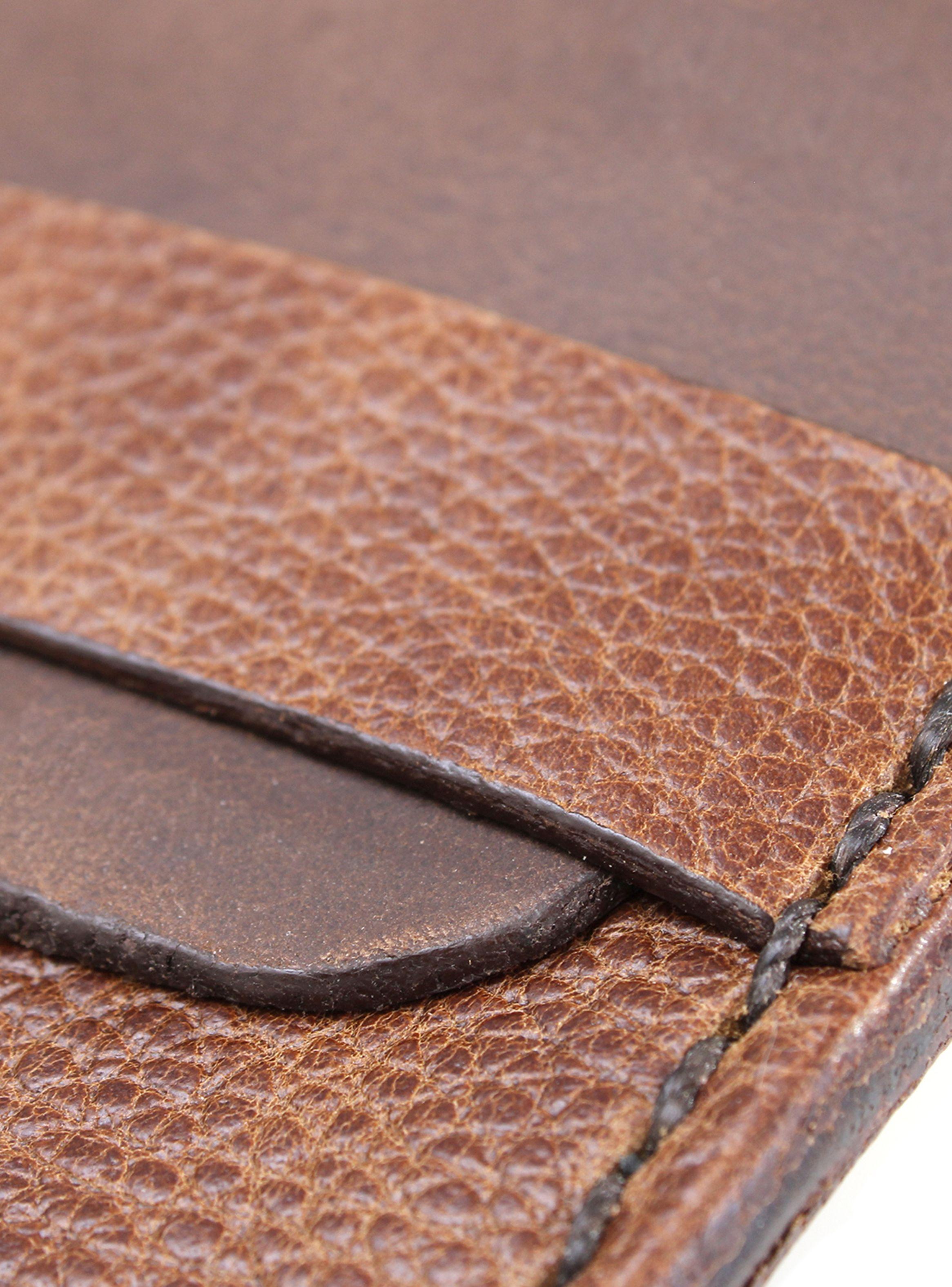 Tarjetero Monedero de Cuero Natural Texturado Marrón Unisex-4