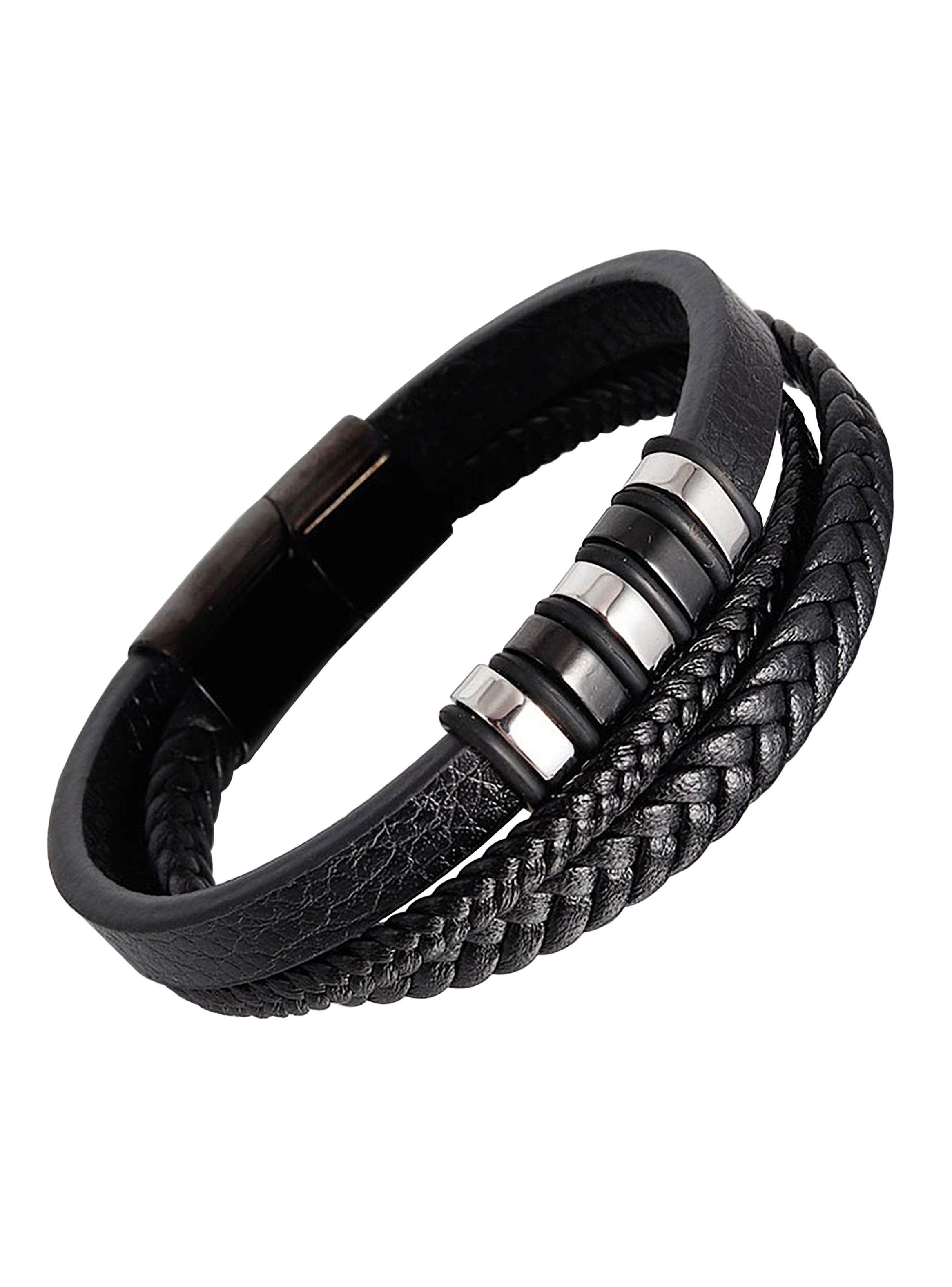 Pulsera Cuero con Trenzados y Detalles de Acero-0