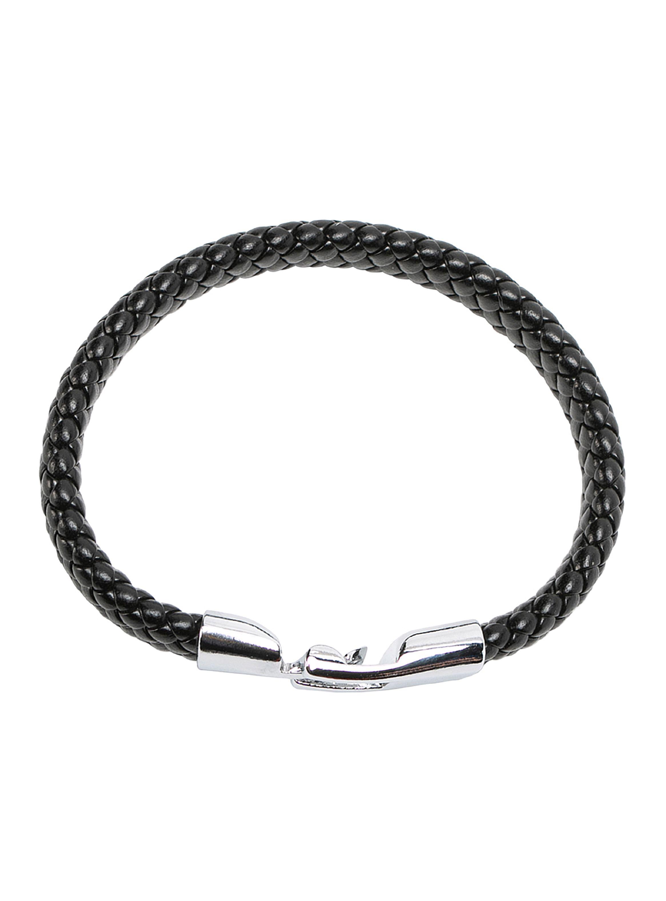 Pulsera Hombre Cuero Tejido Piel de Serpiente Negro-1
