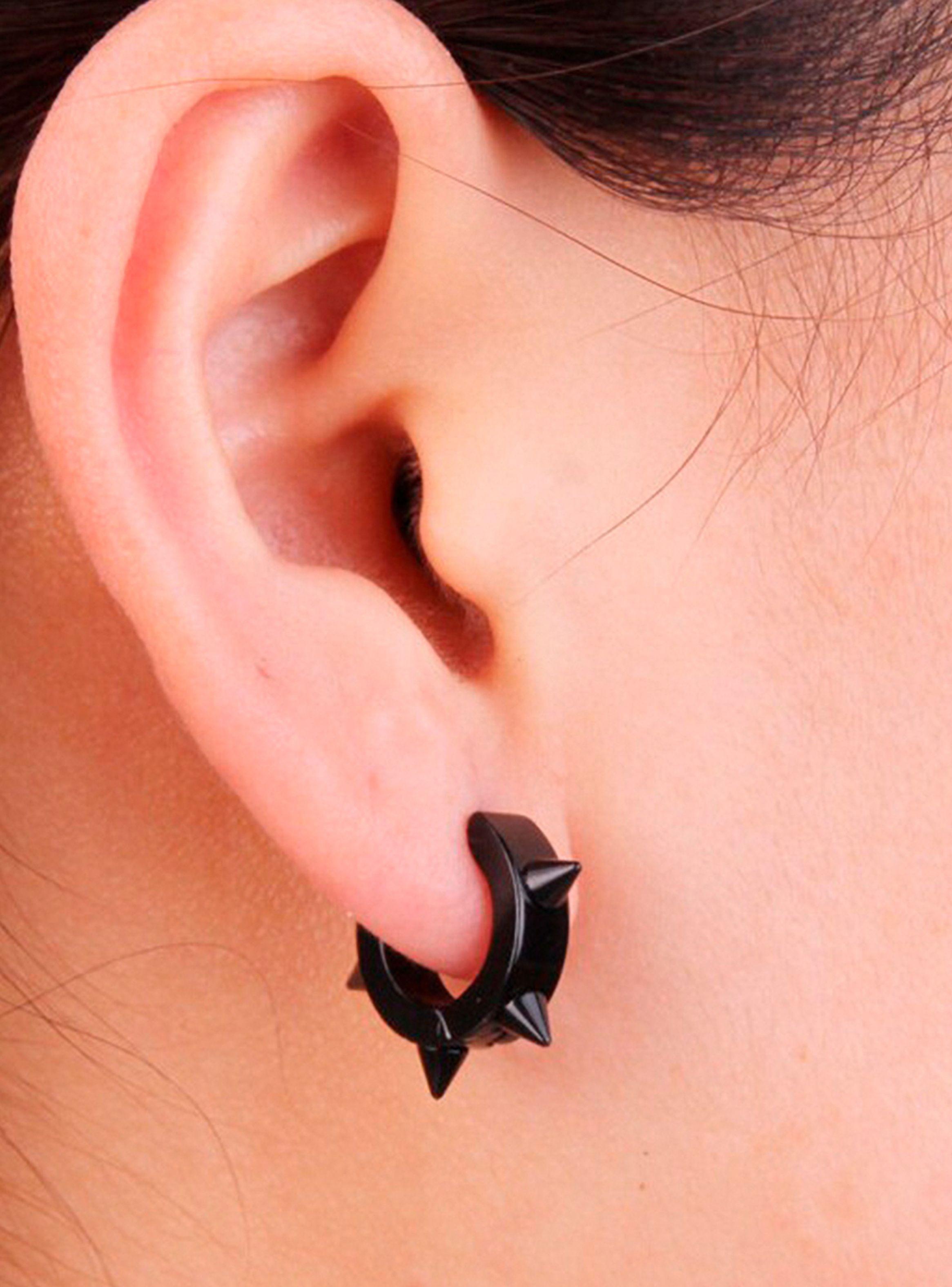 Aros Argollas Huggies A Presión Acero Negro con Espinas-2