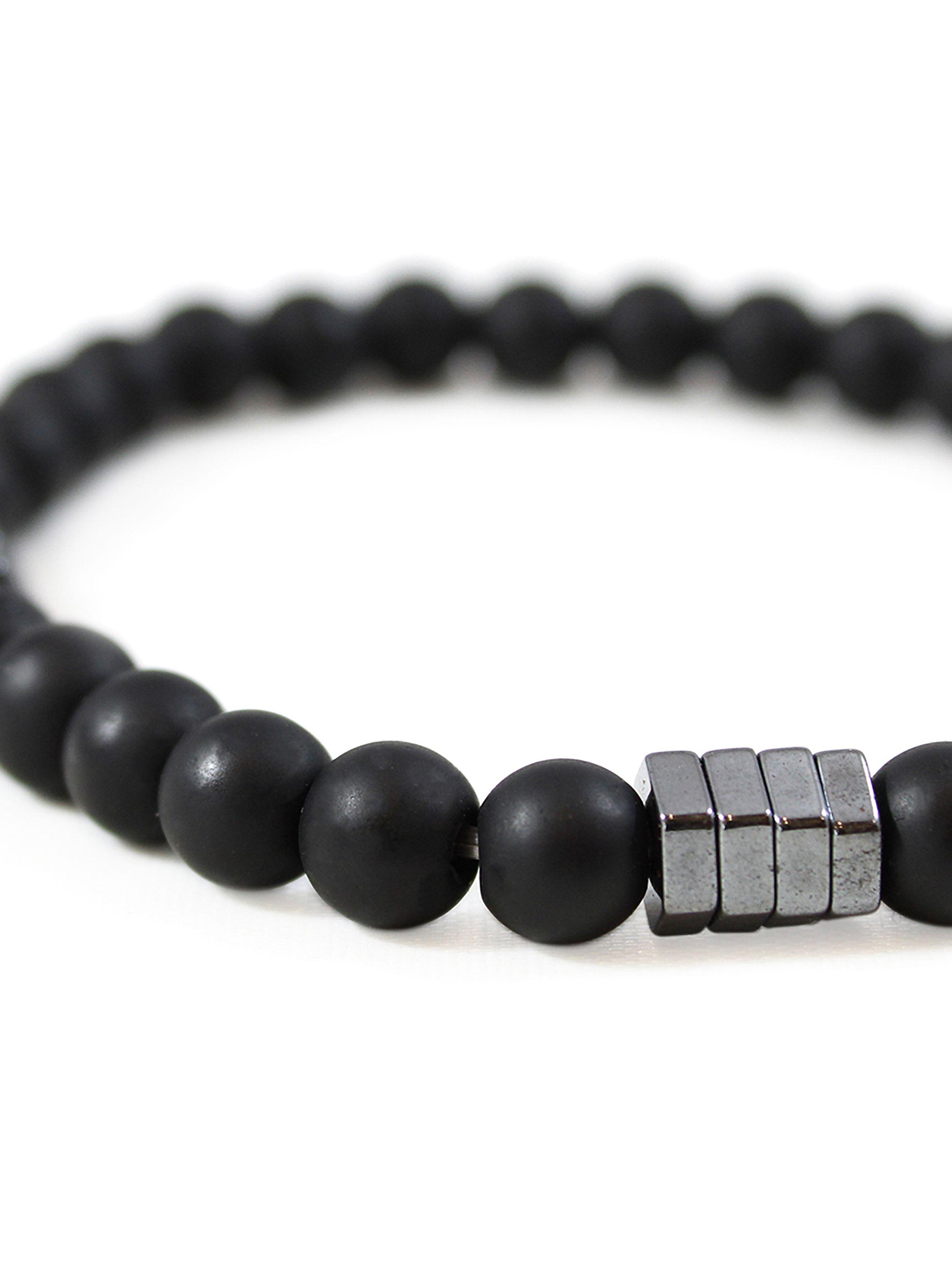 Pulsera Piedras Naturales Ónix Mate con Hematita-2