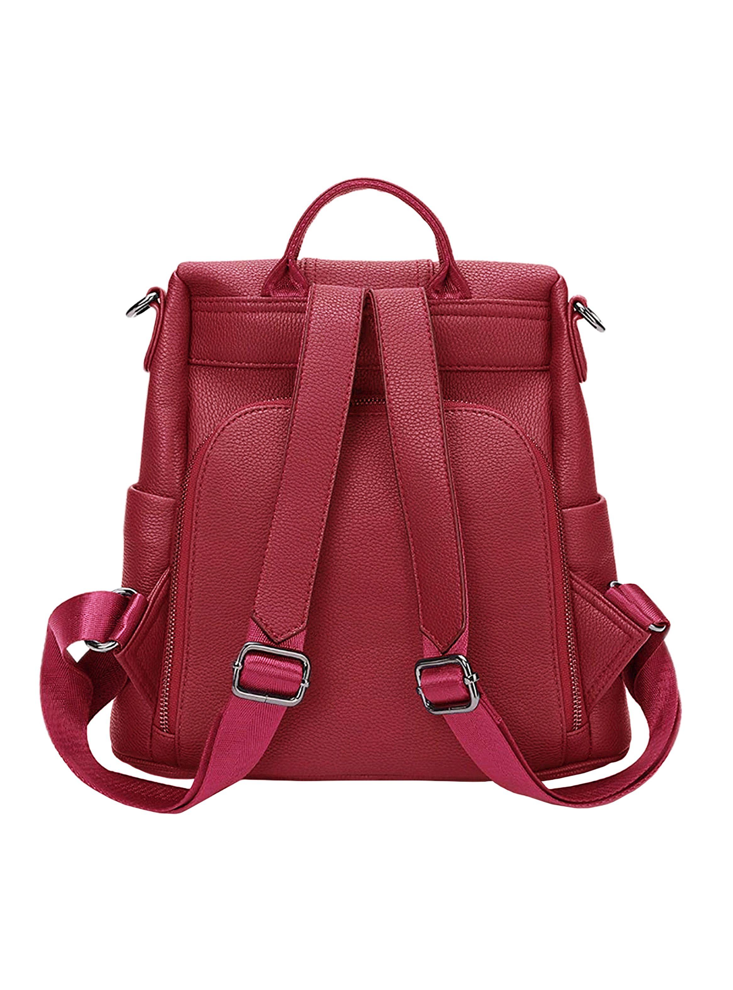 Mochila Cartera Mujer Antirrobo Cuero Rojo-1