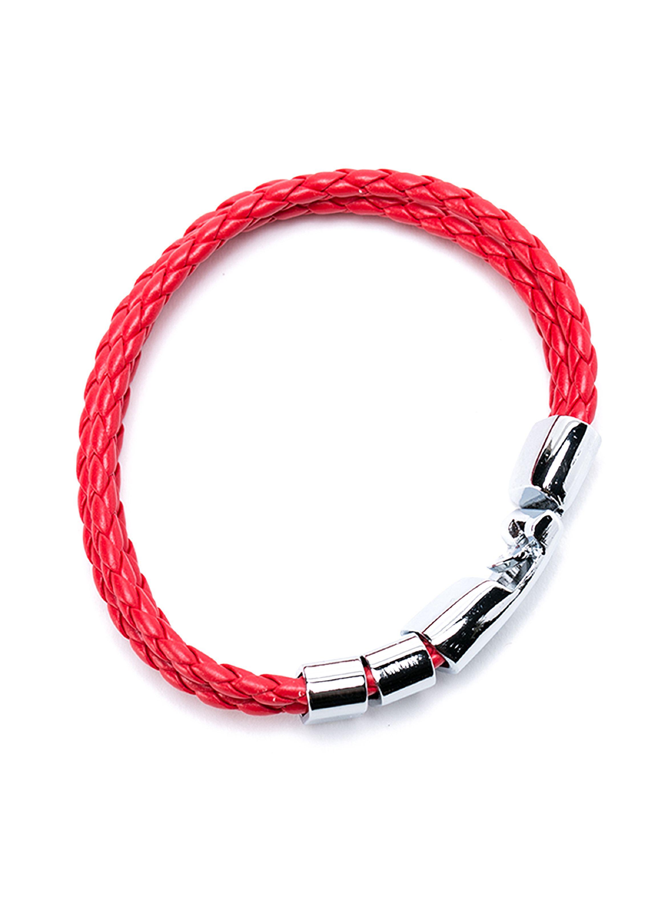 Pulsera Tres Trenzados Rojos Detalles Metálicos-1