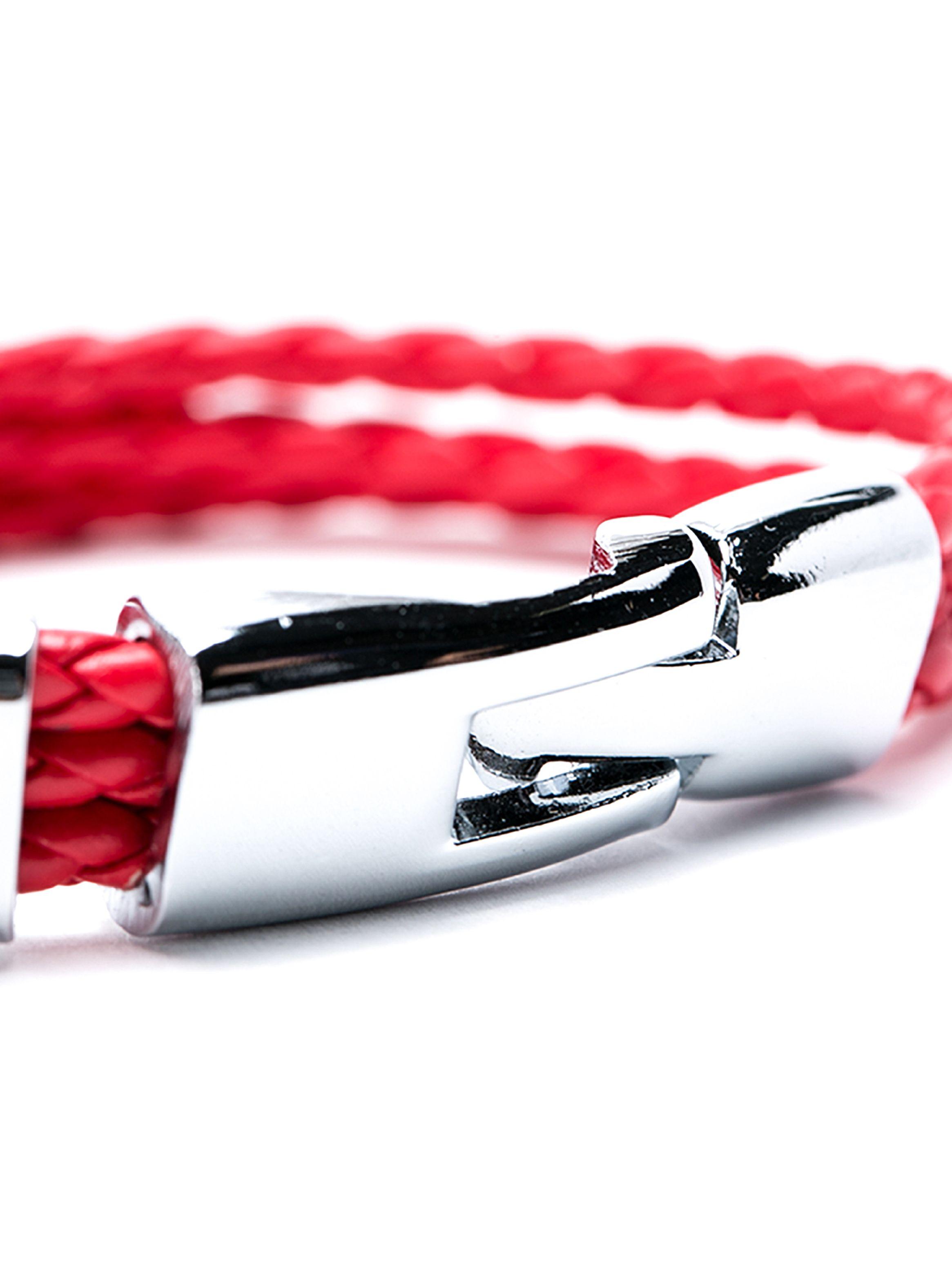 Pulsera Tres Trenzados Rojos Detalles Metálicos-2
