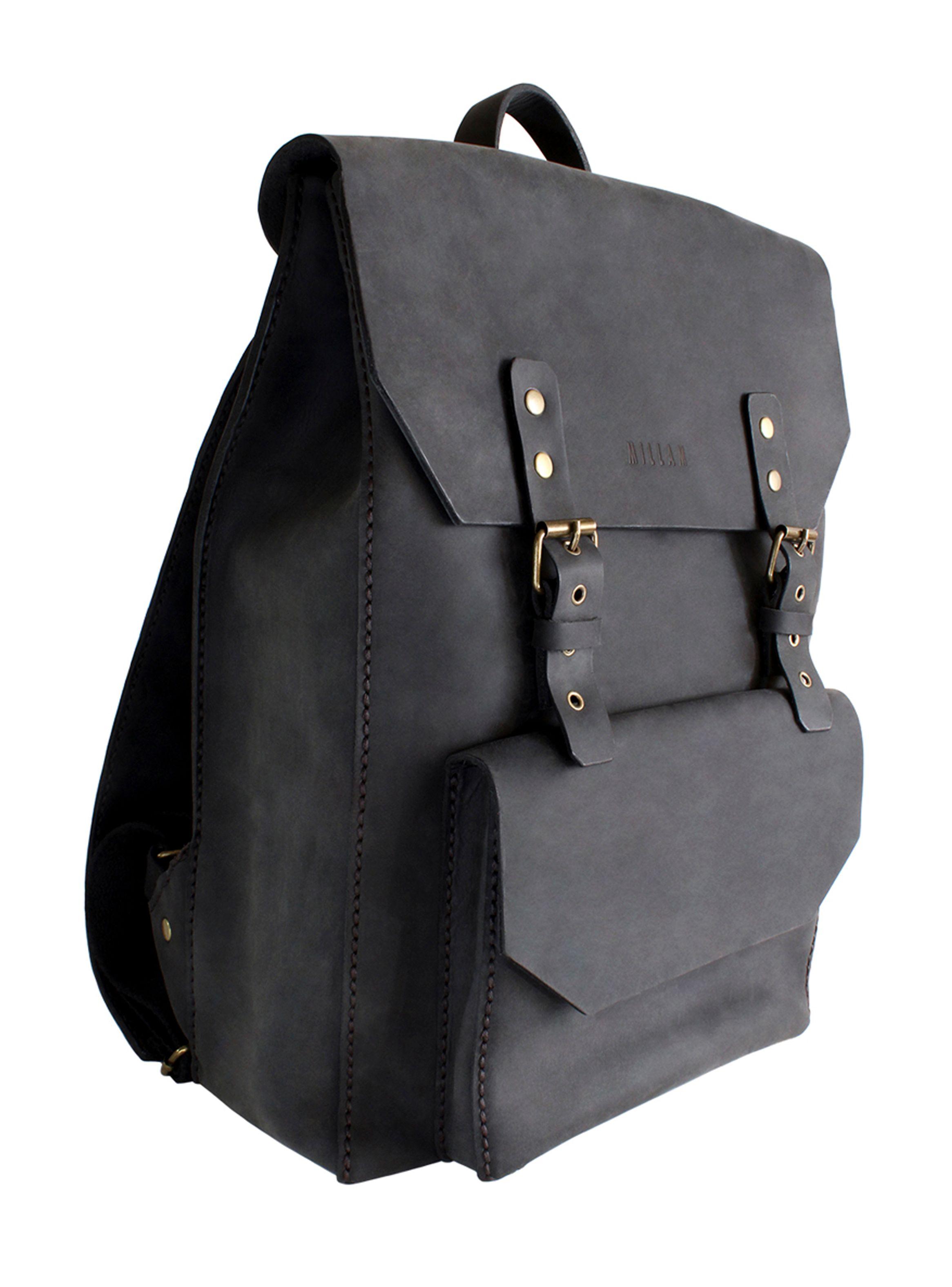 Mochila de Cuero Natural Negro con Hebillas-0