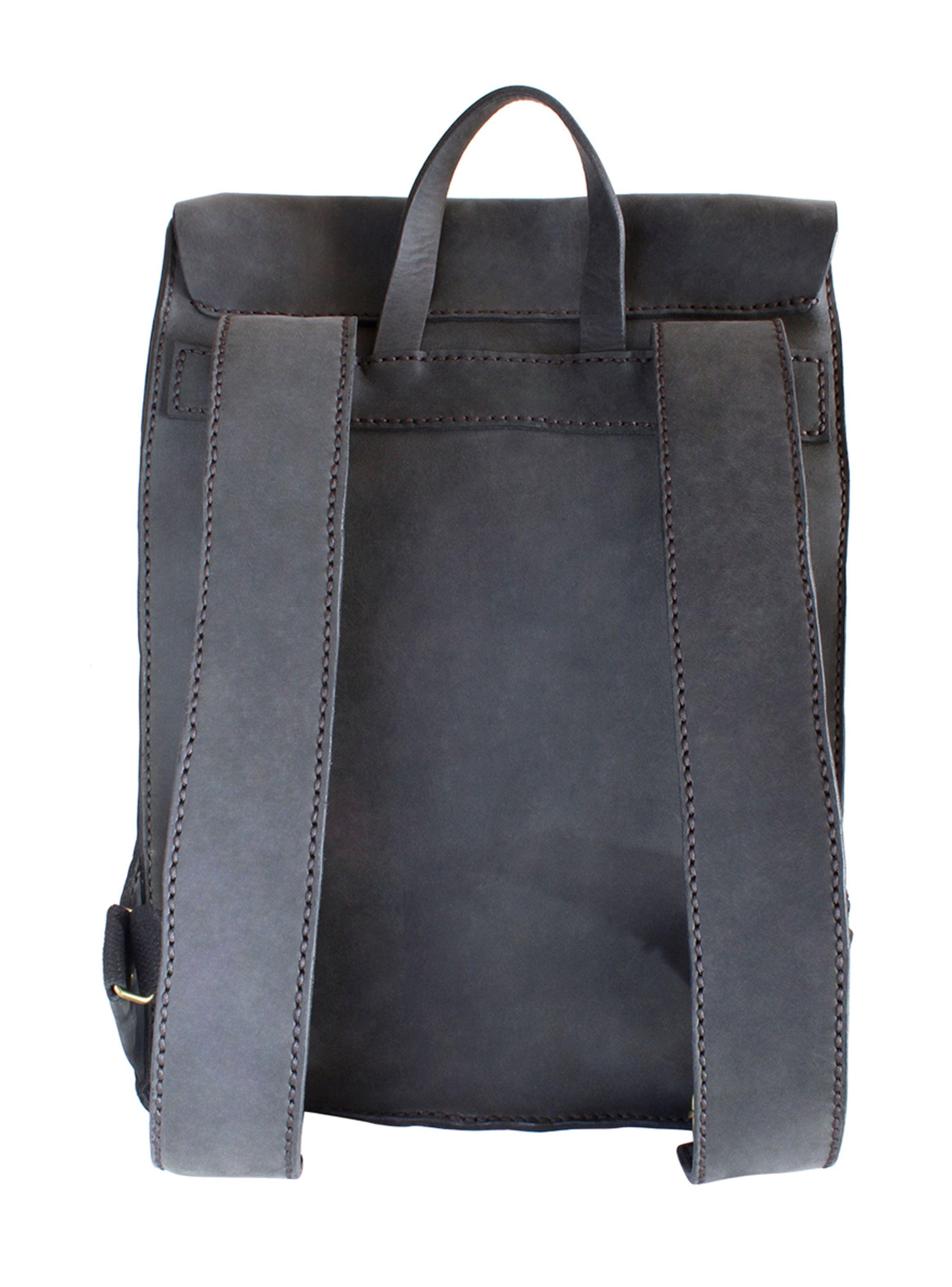 Mochila de Cuero Natural Negro con Hebillas-3