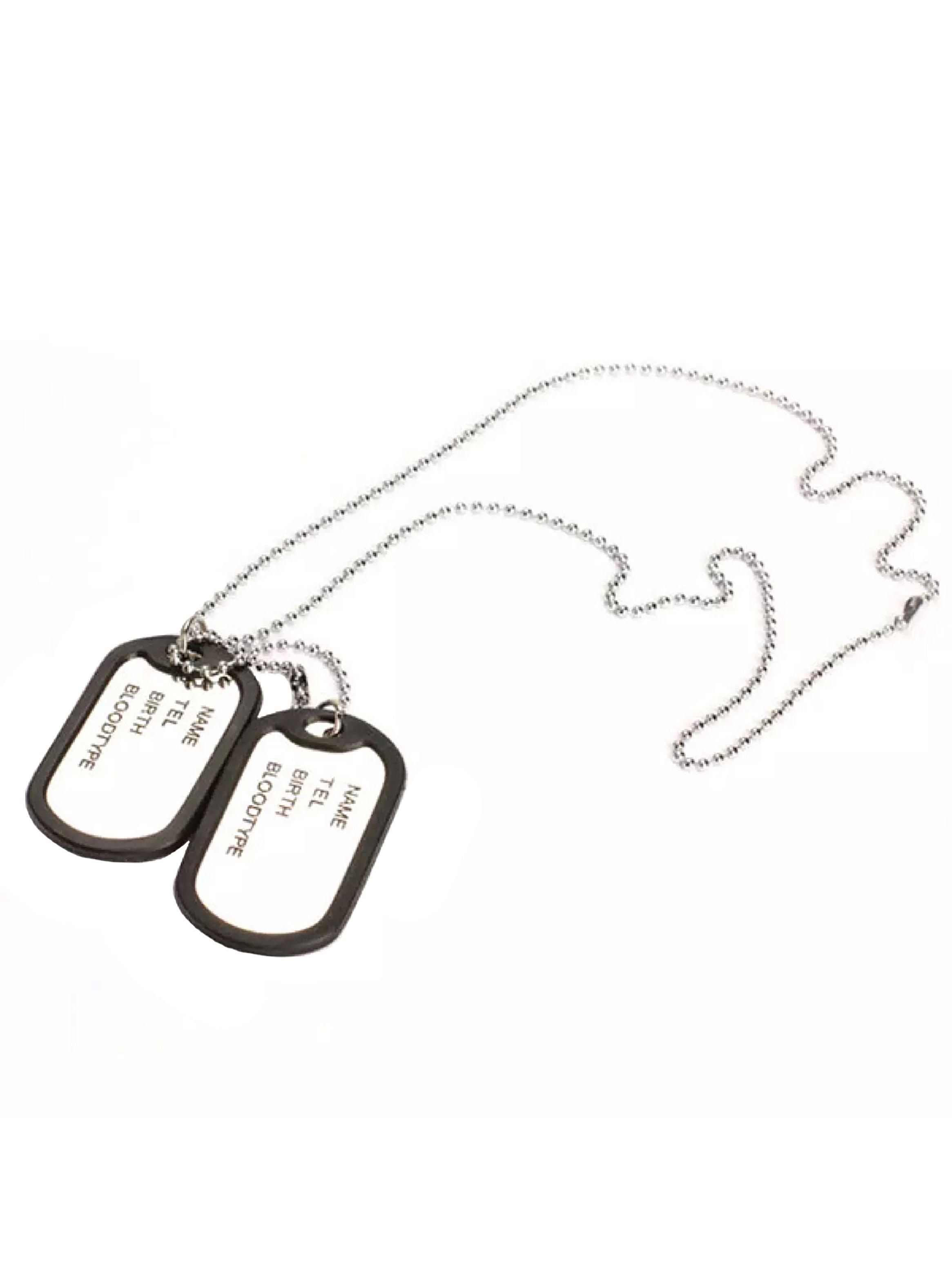 Collar Cadena con Placas Estilo Militar Plateado-3