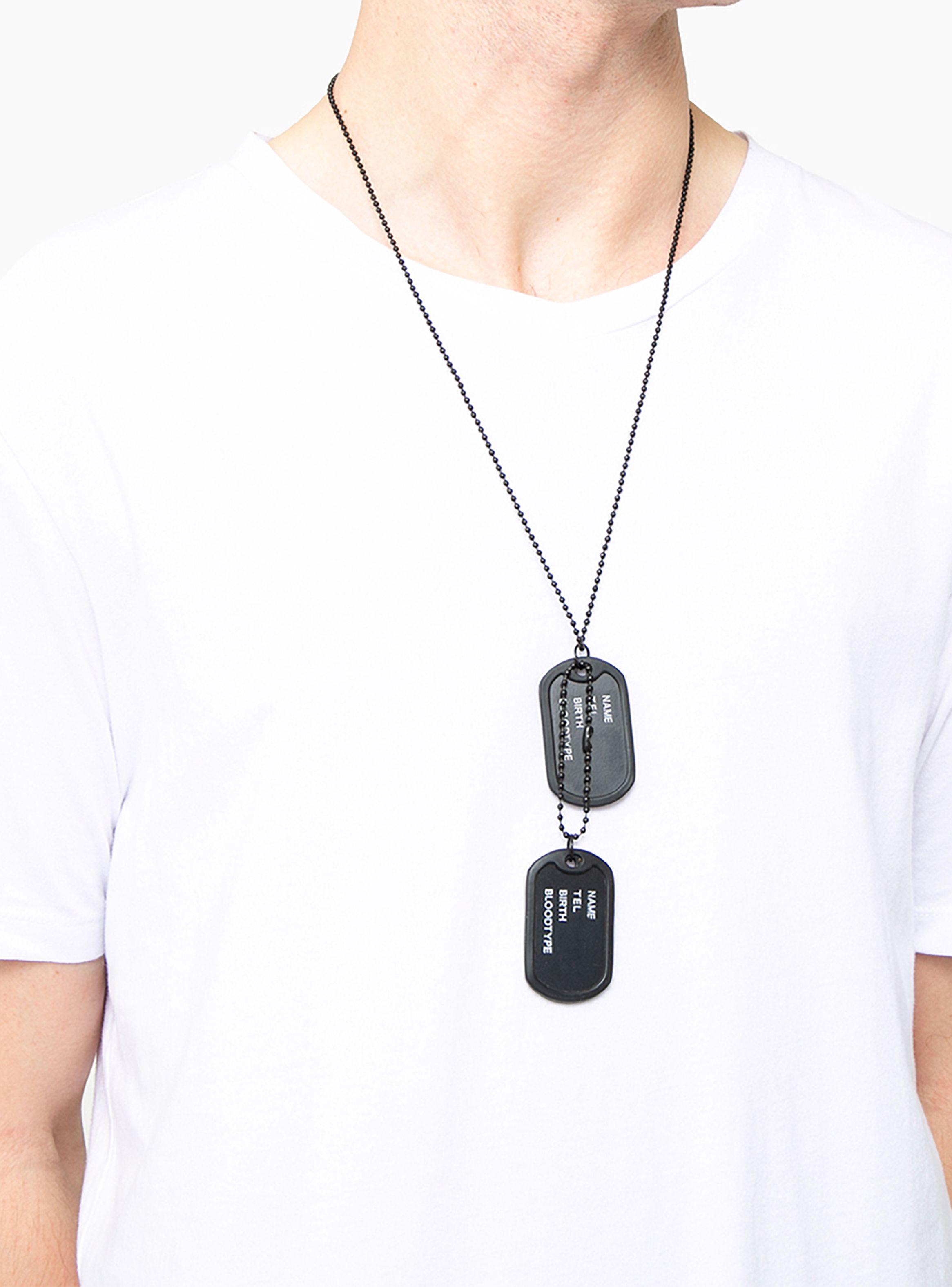 Collar Cadena con Placas Estilo Militar Plateado-4