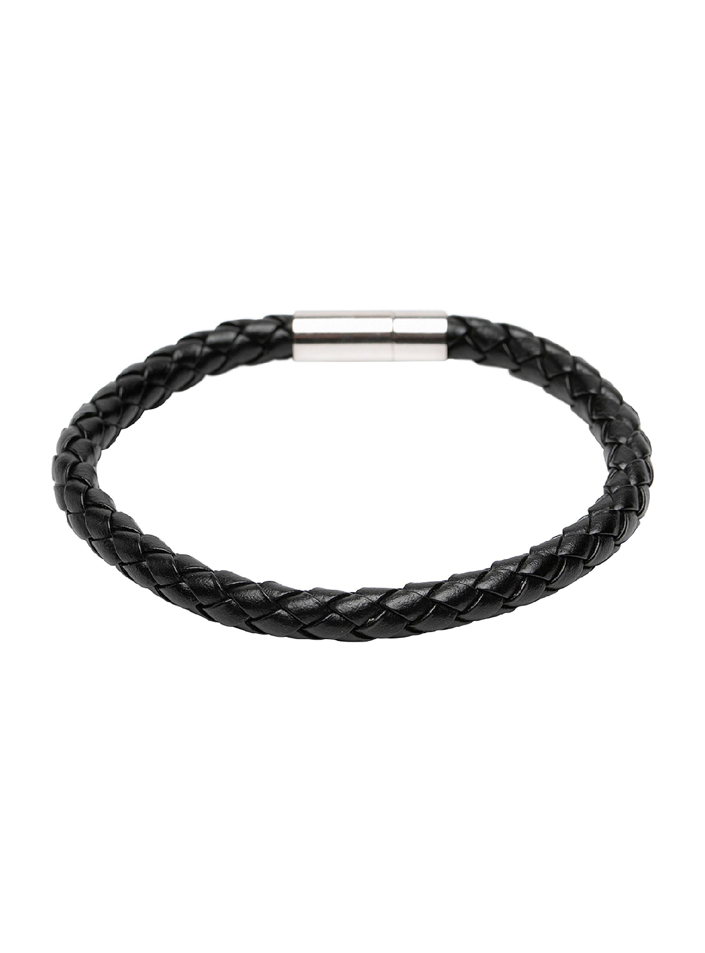 Pulsera Hombre Cuero Negro Tejido con Broche-0