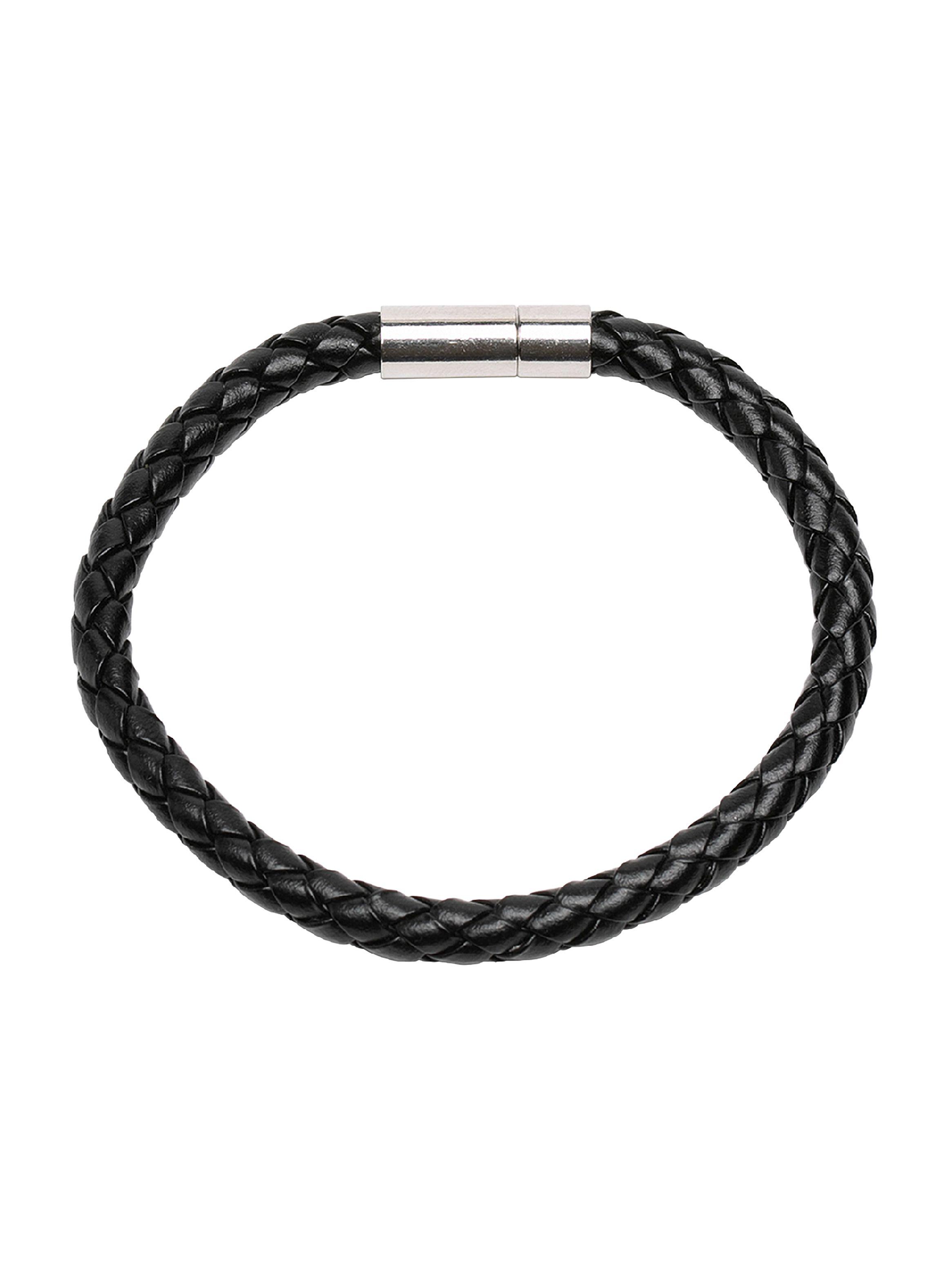 Pulsera Hombre Cuero Negro Tejido con Broche-1