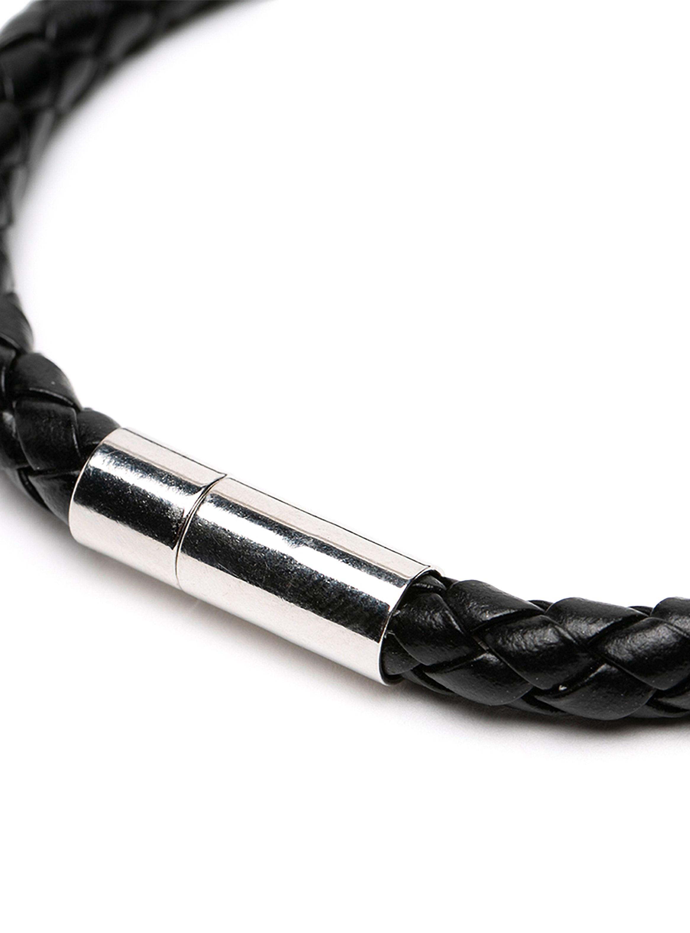 Pulsera Hombre Cuero Negro Tejido con Broche-2