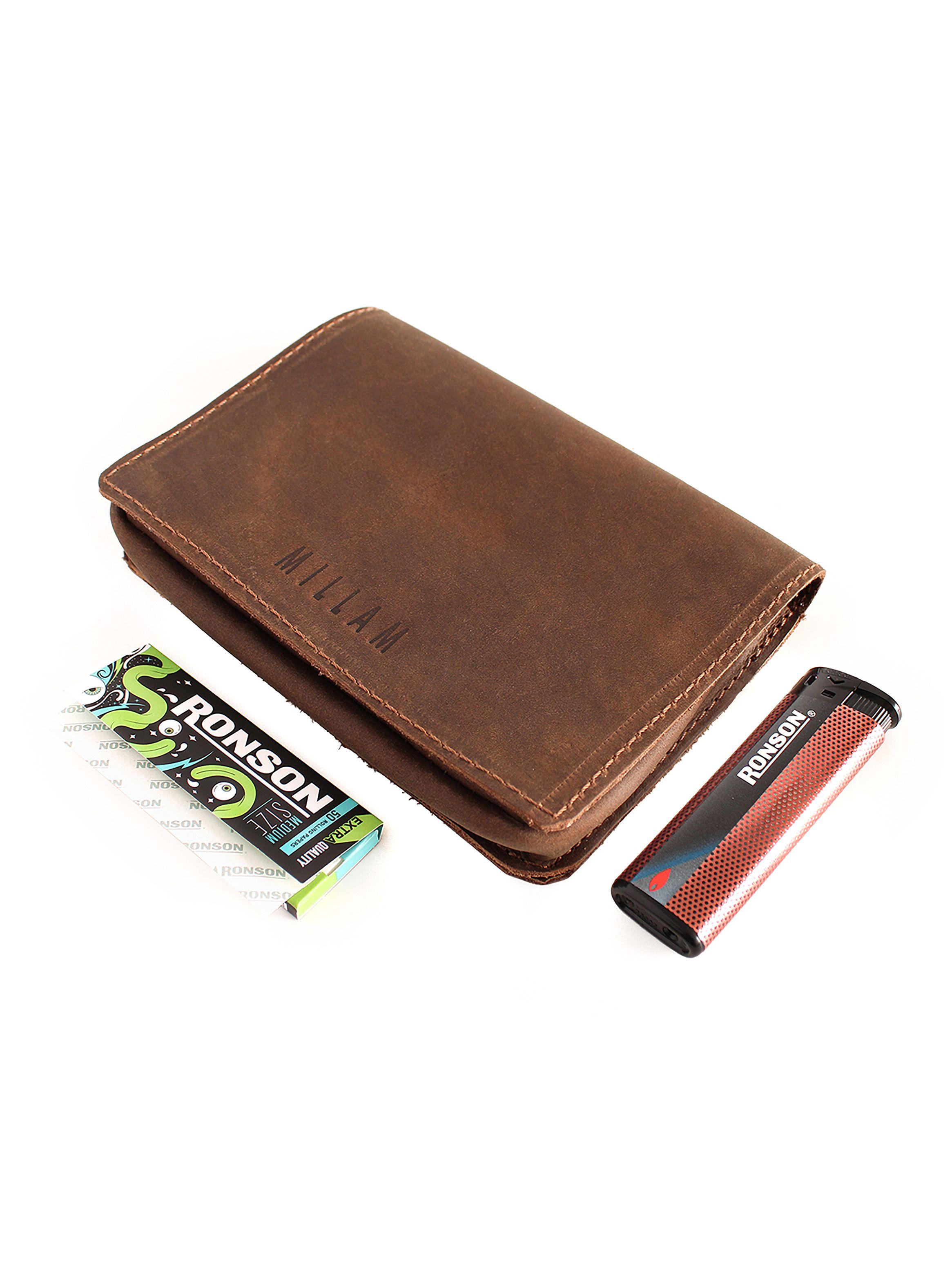 Pack Tabaquera Cigarrera Cuero Marrón + Papelillo + Ronson 2.0-0