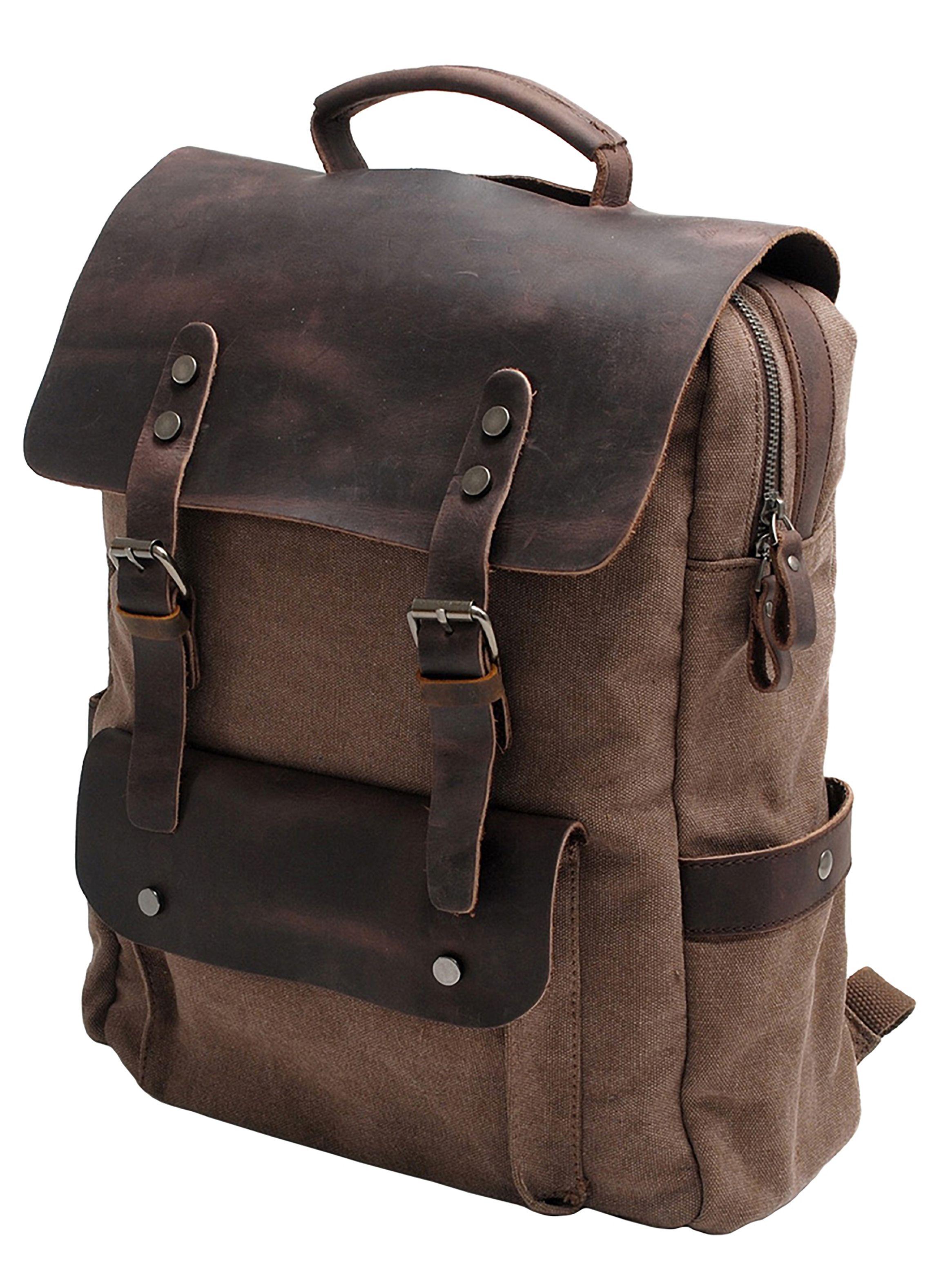Mochila Vintage Juvenil Café con Detalles en Cuero-0