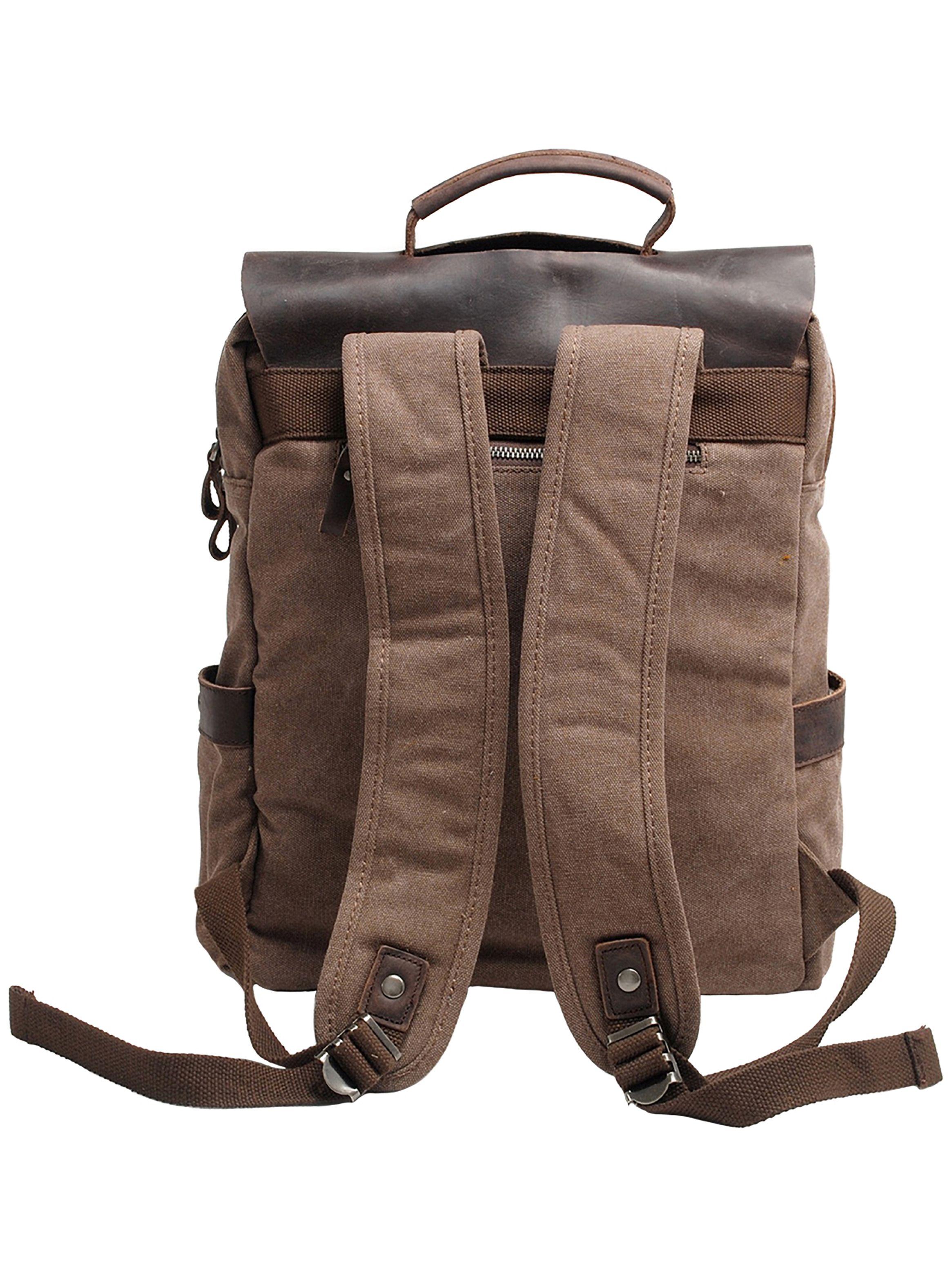 Mochila Vintage Juvenil Café con Detalles en Cuero-2