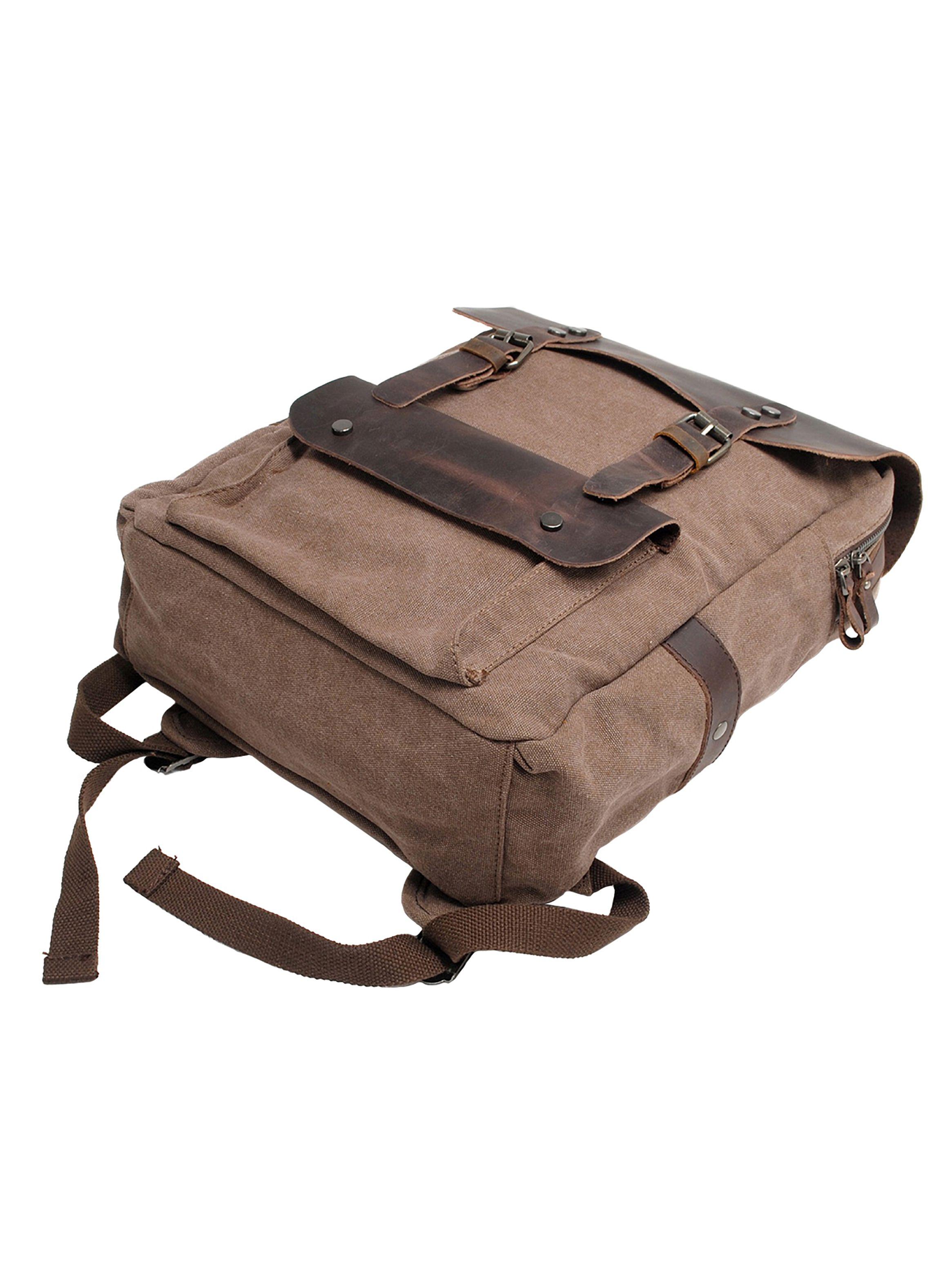 Mochila Vintage Juvenil Café con Detalles en Cuero-4