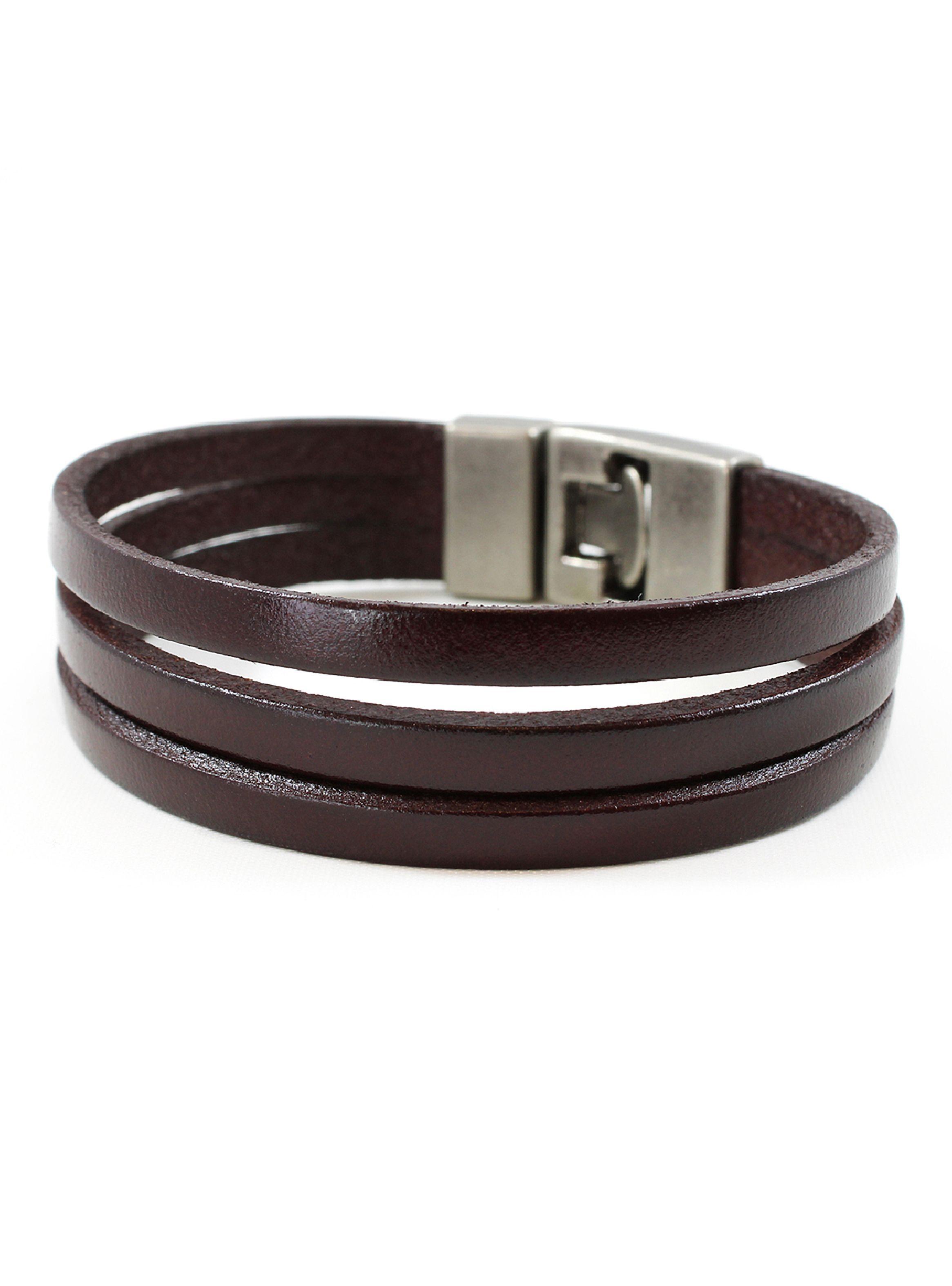 Pack Pulsera piedra volcánica y larvikita + Brazalete de cuero marrón-4