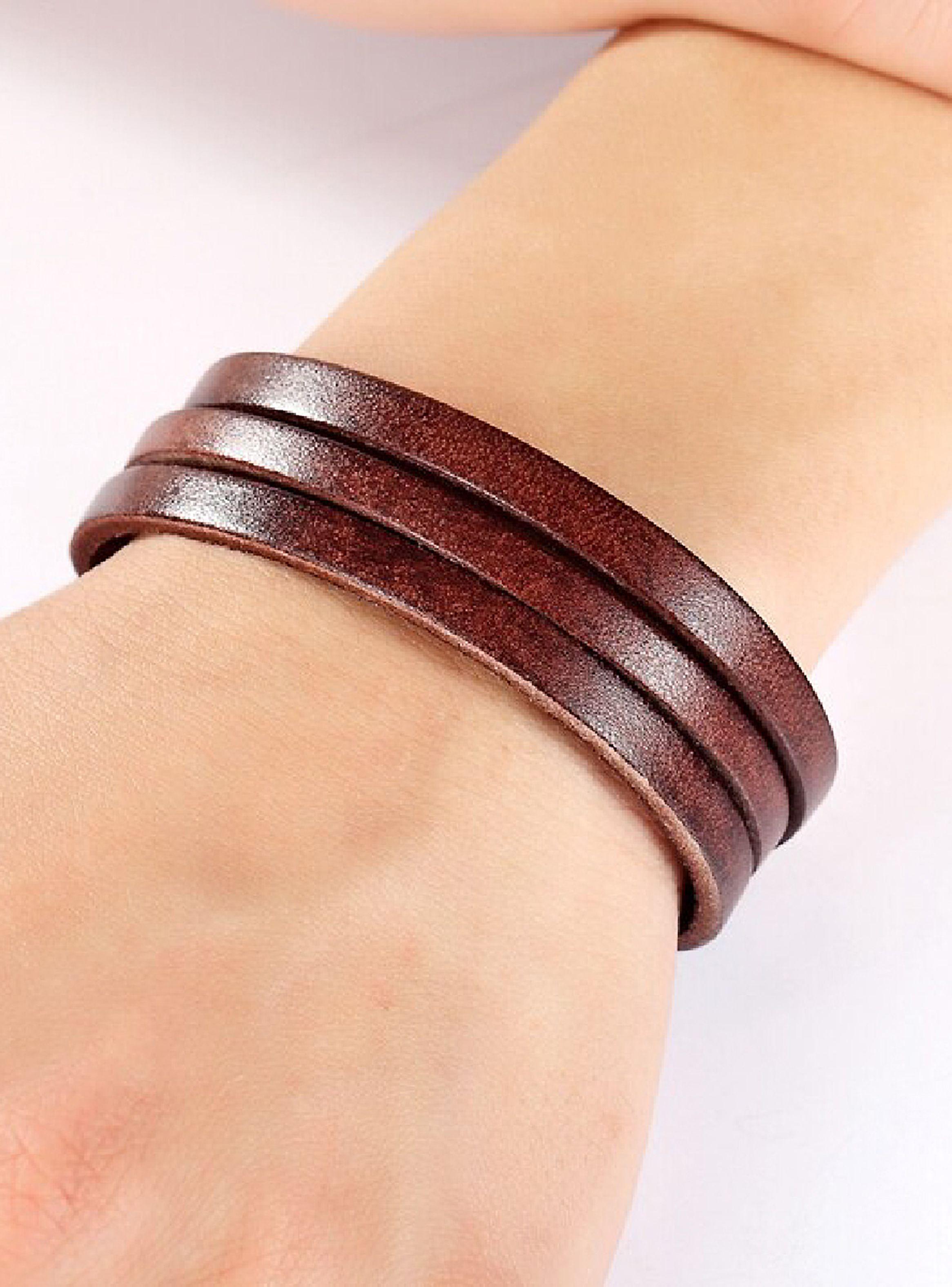 Pack Pulsera piedra volcánica y larvikita + Brazalete de cuero marrón-5