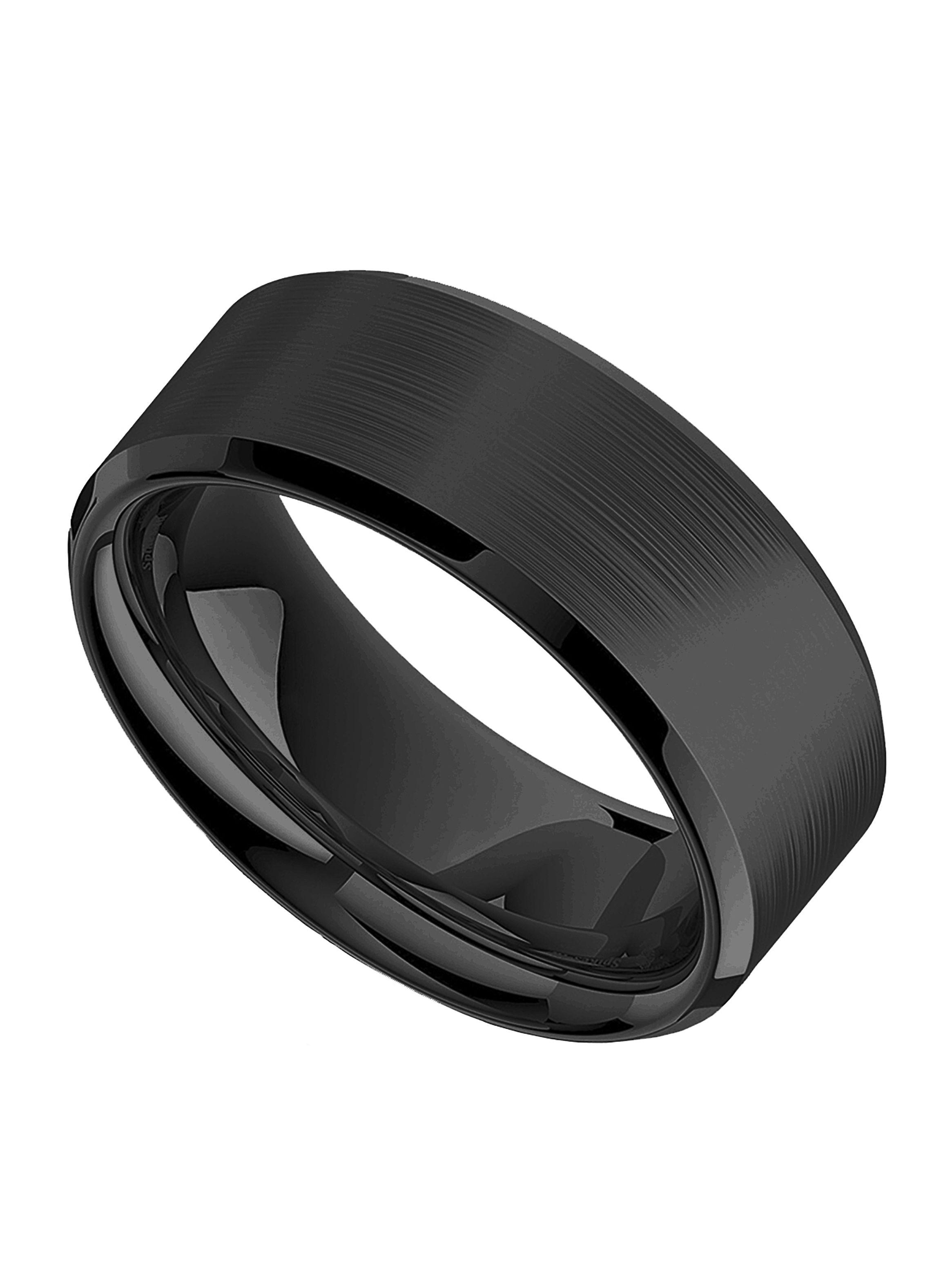Anillo de Acero Negro con Diseño Biselado Talla 9-1