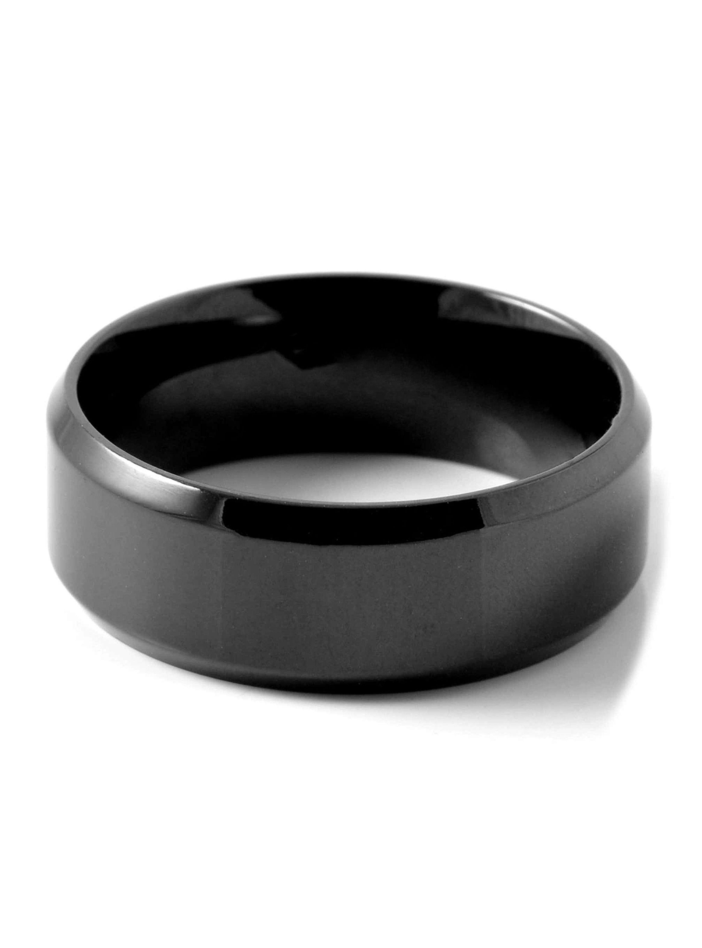 Anillo de Acero Negro con Diseño Biselado Talla 9-2