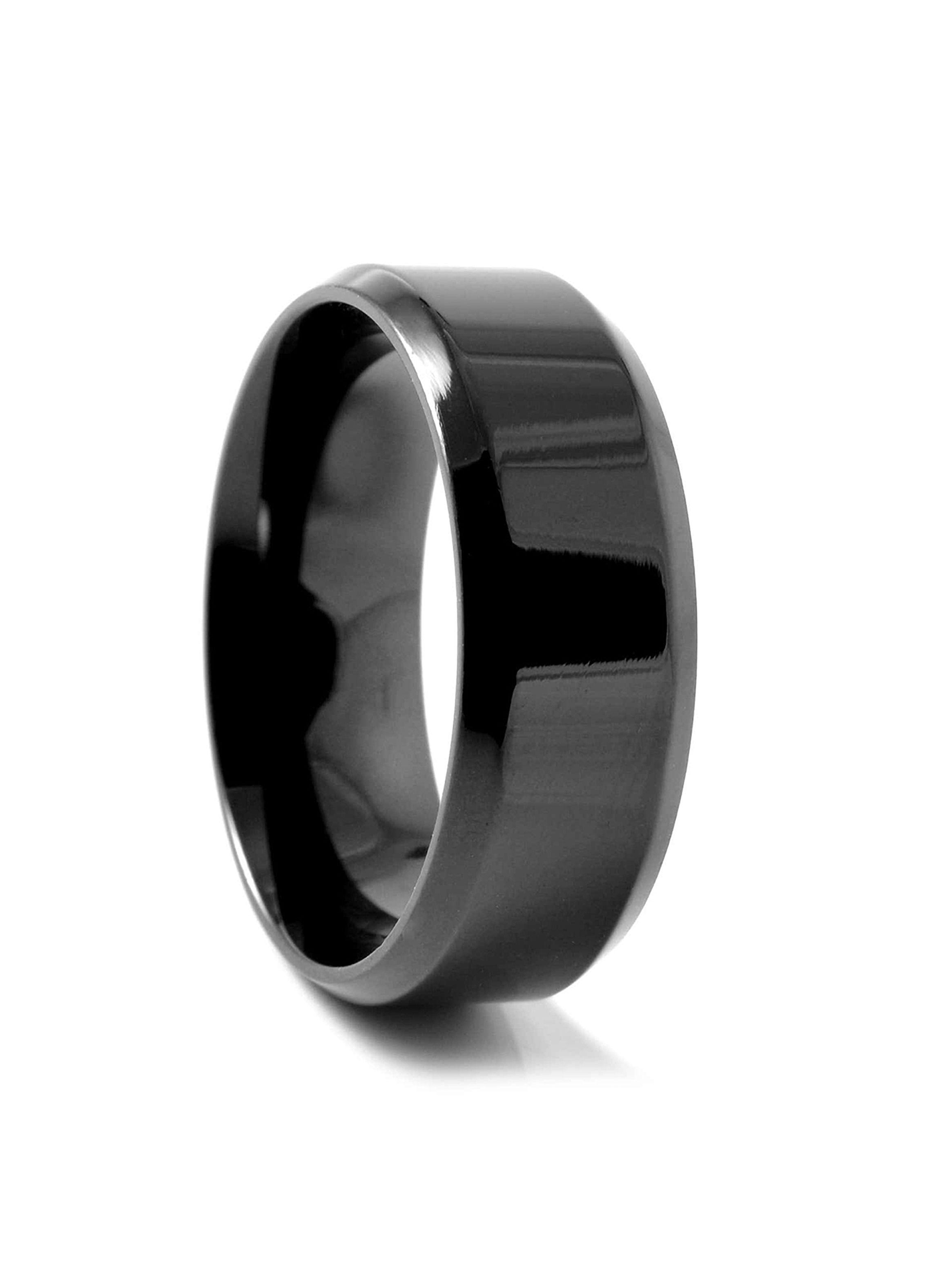 Anillo de Acero Negro con Diseño Biselado Talla 9-3
