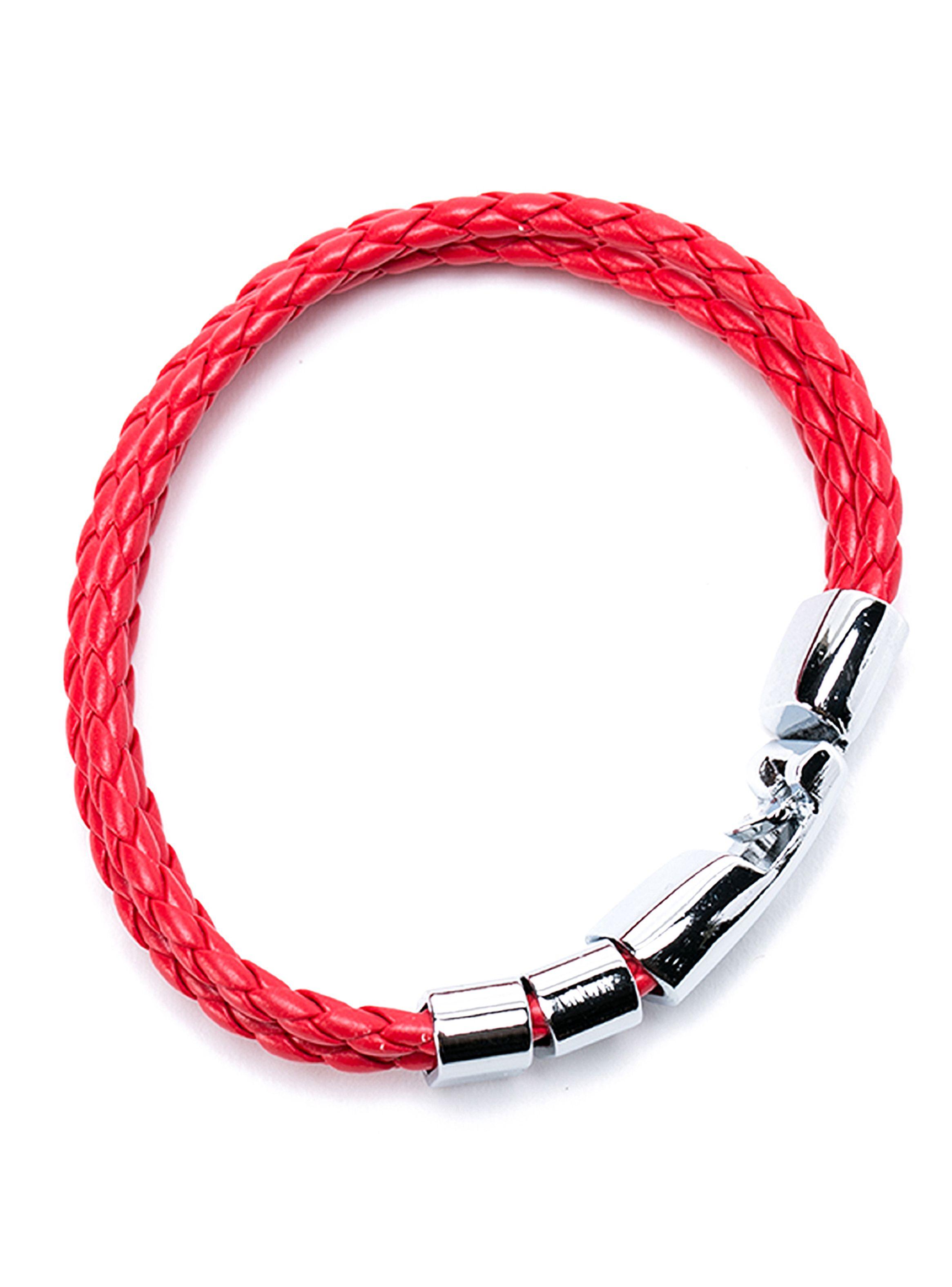 Pack Pulsera de piedra volcánica y pulsera de cuero roja con acero-2