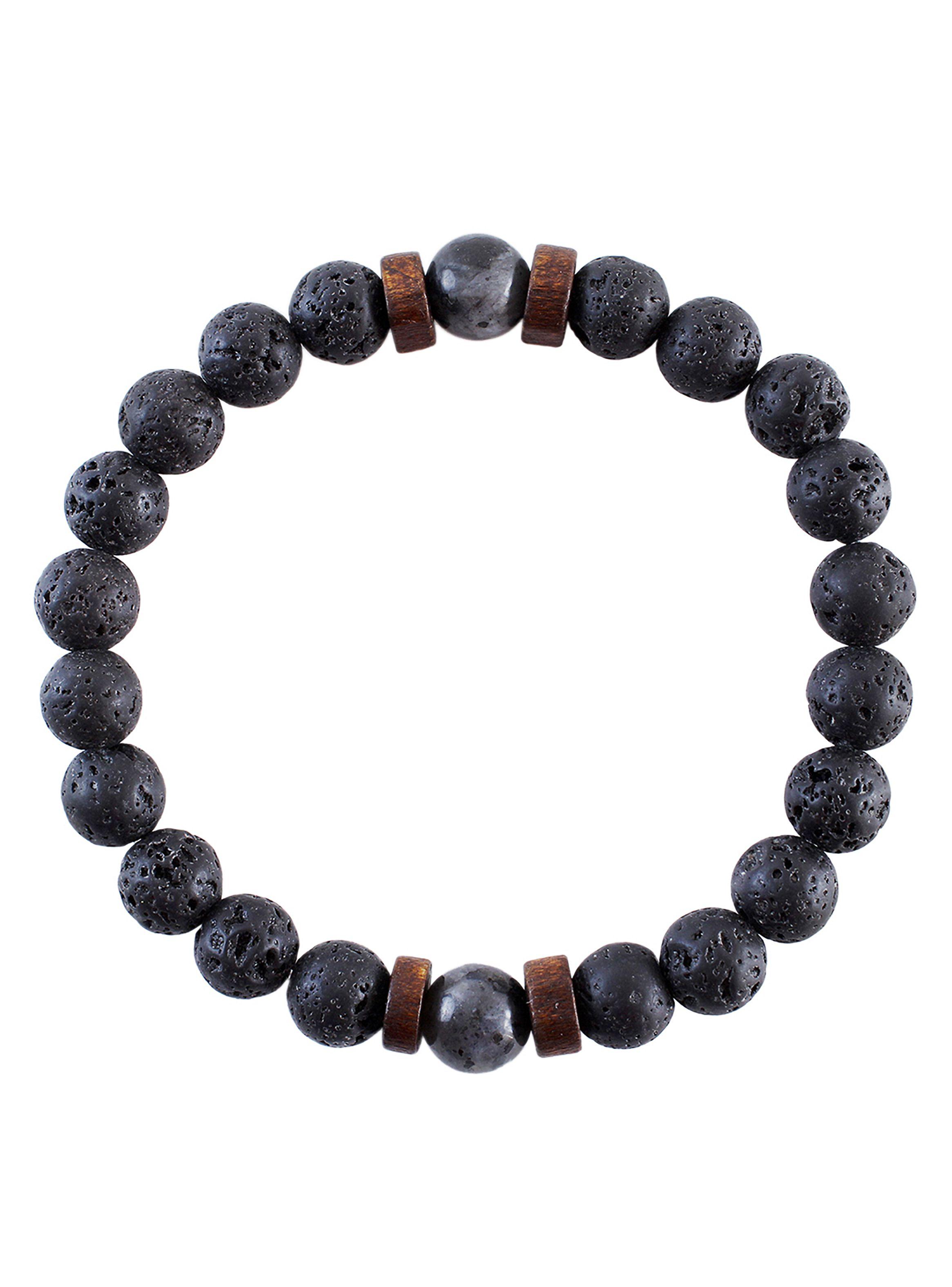 Pack Pulsera de piedra volcánica y pulsera de cuero roja con acero-5