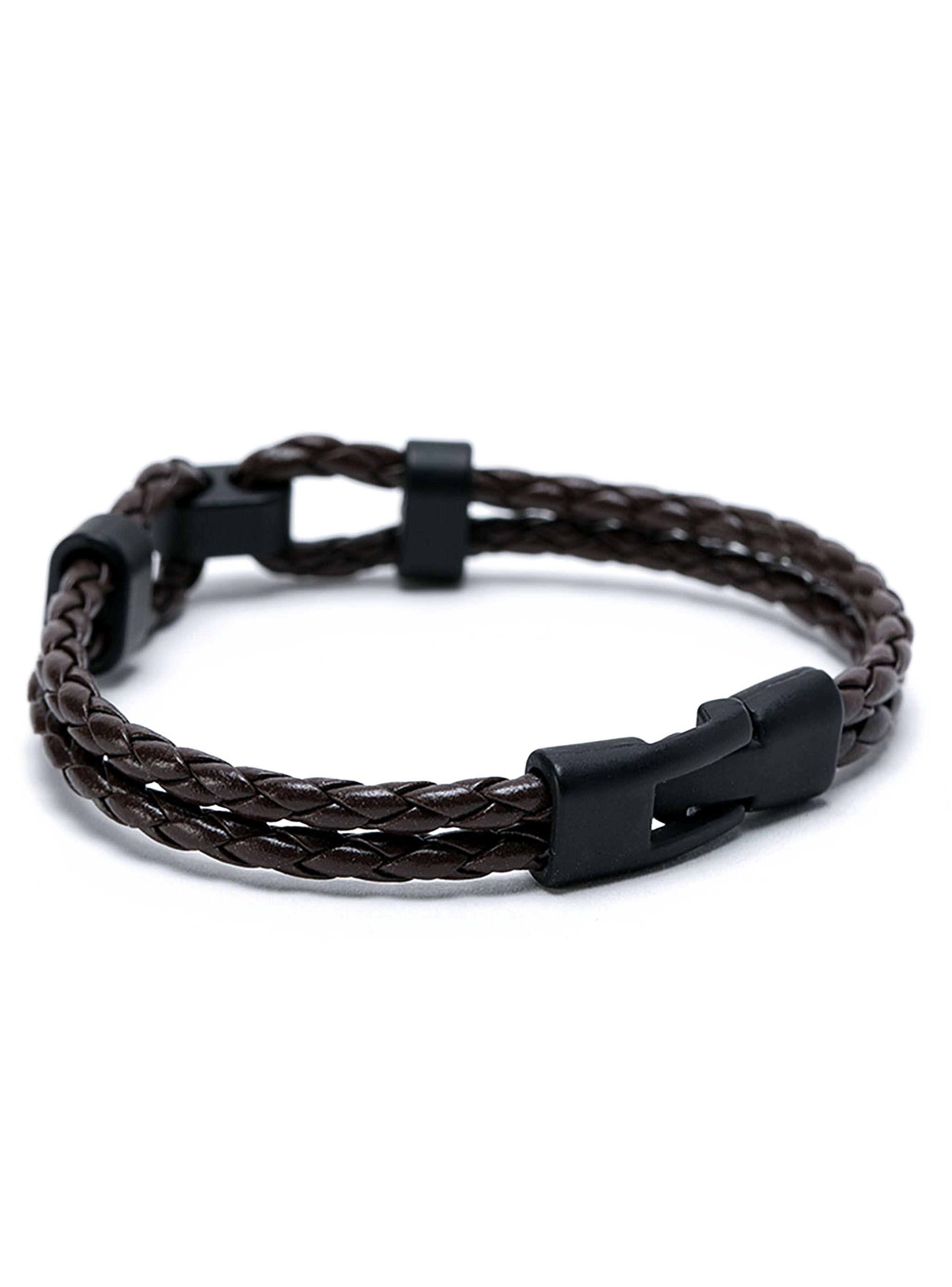 Pulsera Cuero Marrón Detalles Acero Hombre-0